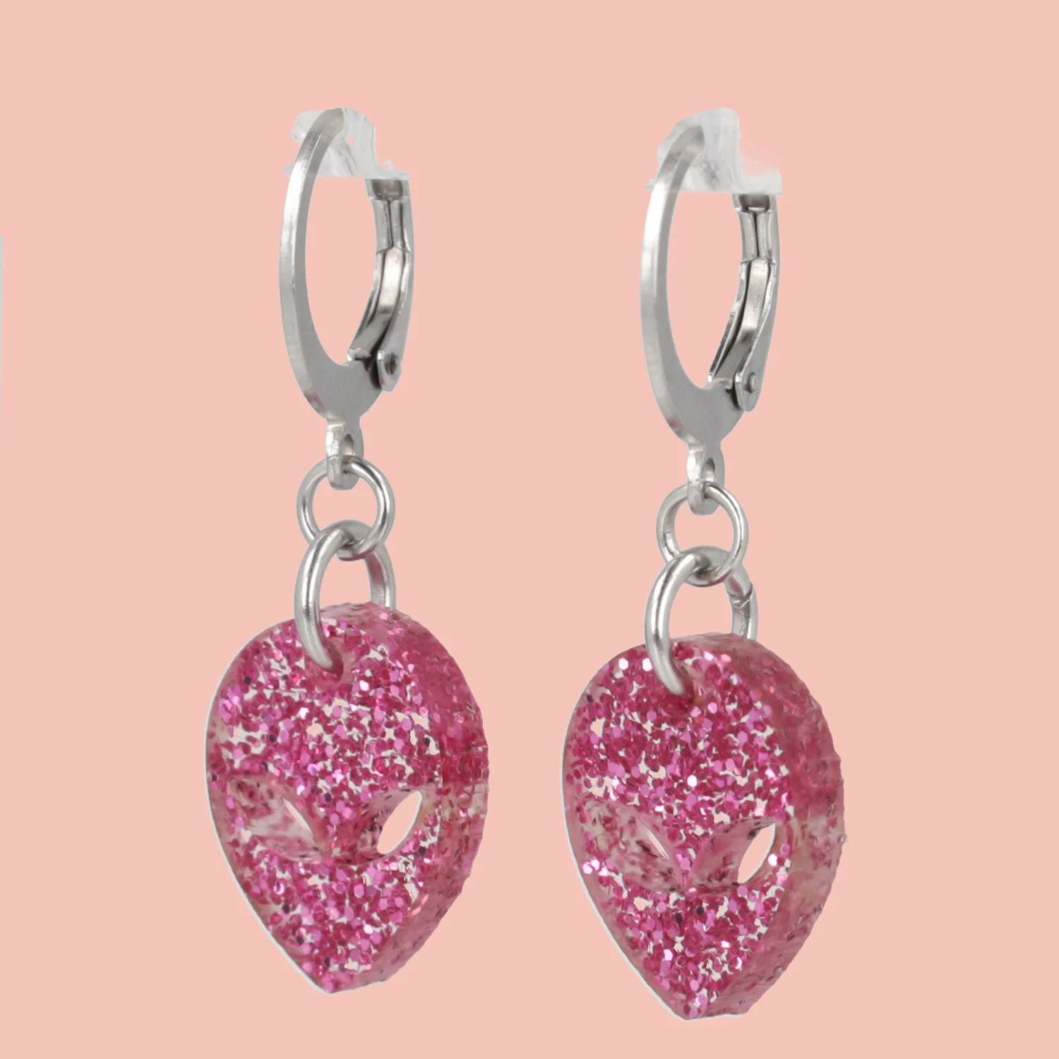 Pink Glitter Alien Hoop Earrings - Image 3