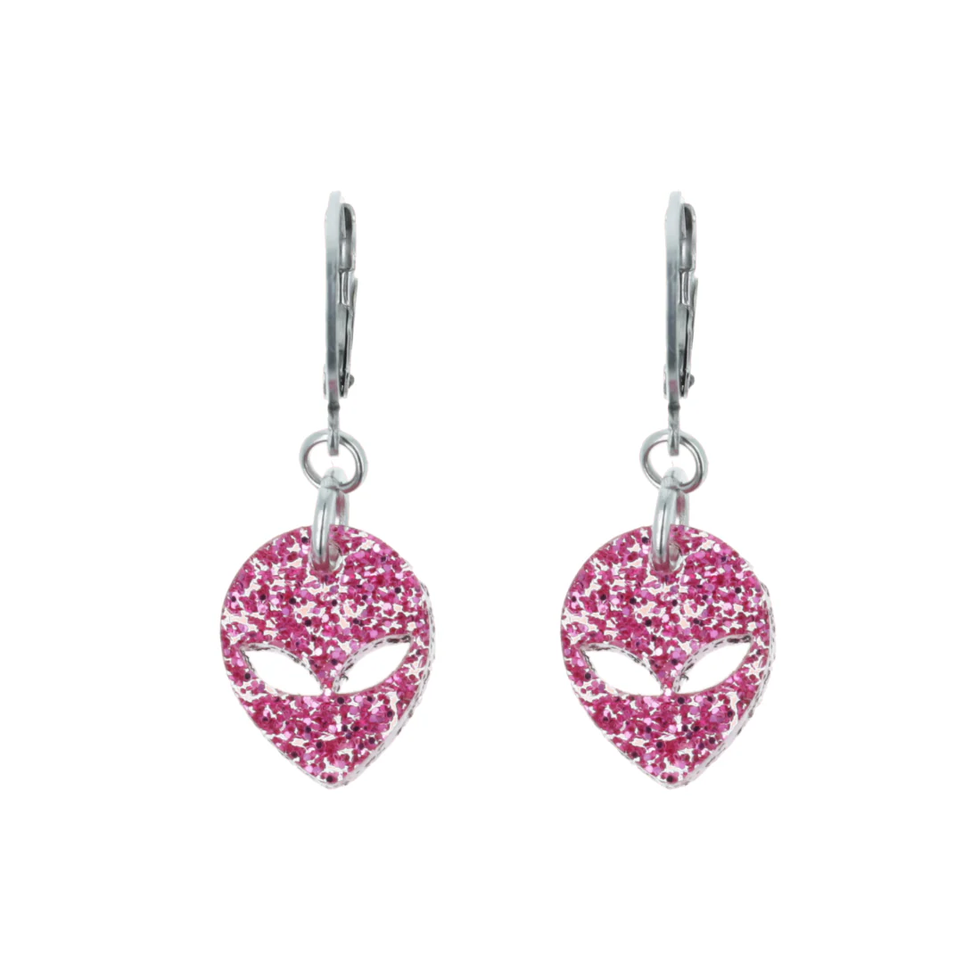 Pink Glitter Alien Hoop Earrings - Image 5