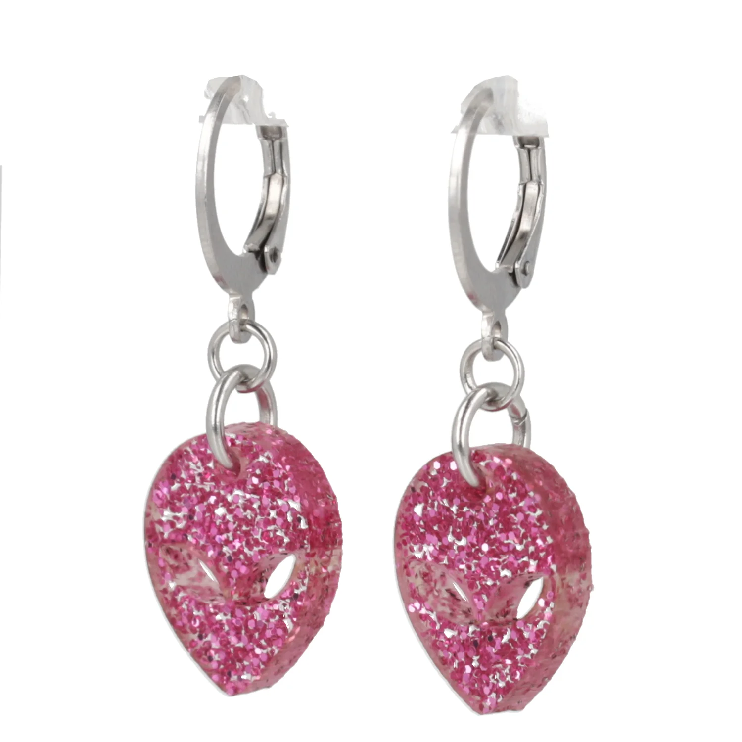 Pink Glitter Alien Hoop Earrings - Image 6