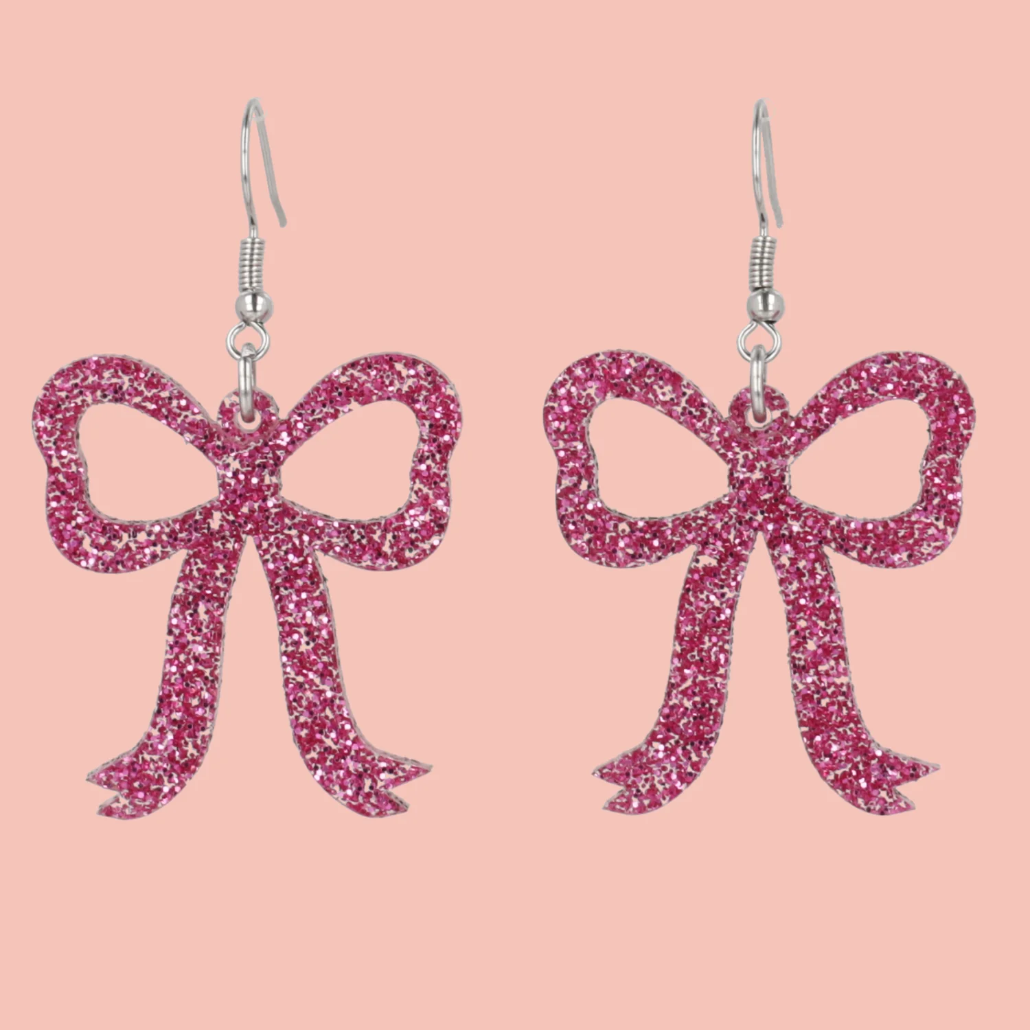 Pink Glitter Bow Earrings