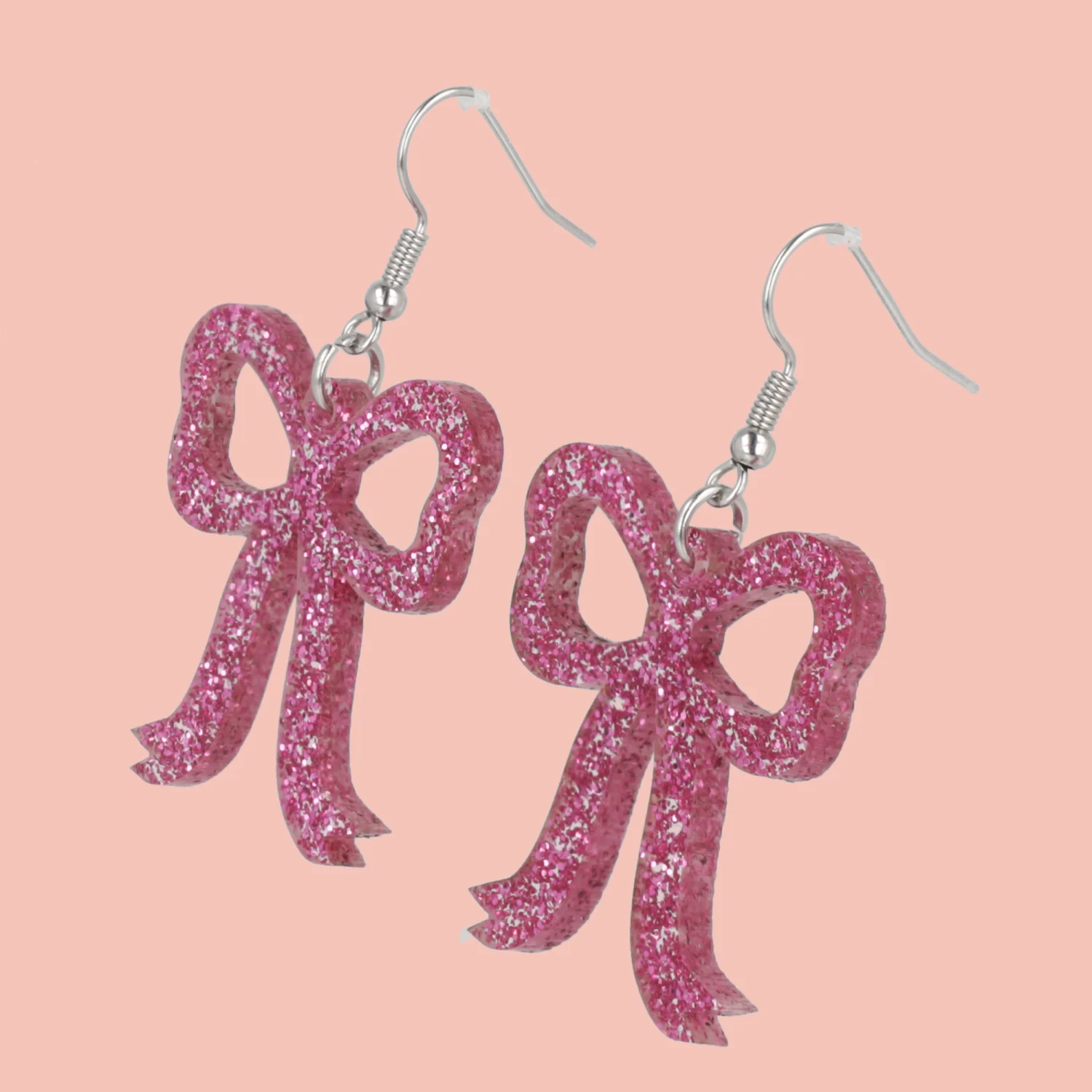 Pink Glitter Bow Earrings - Image 3