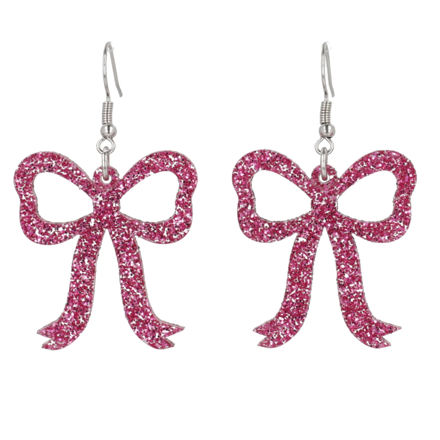 Pink Glitter Bow Earrings - Image 5