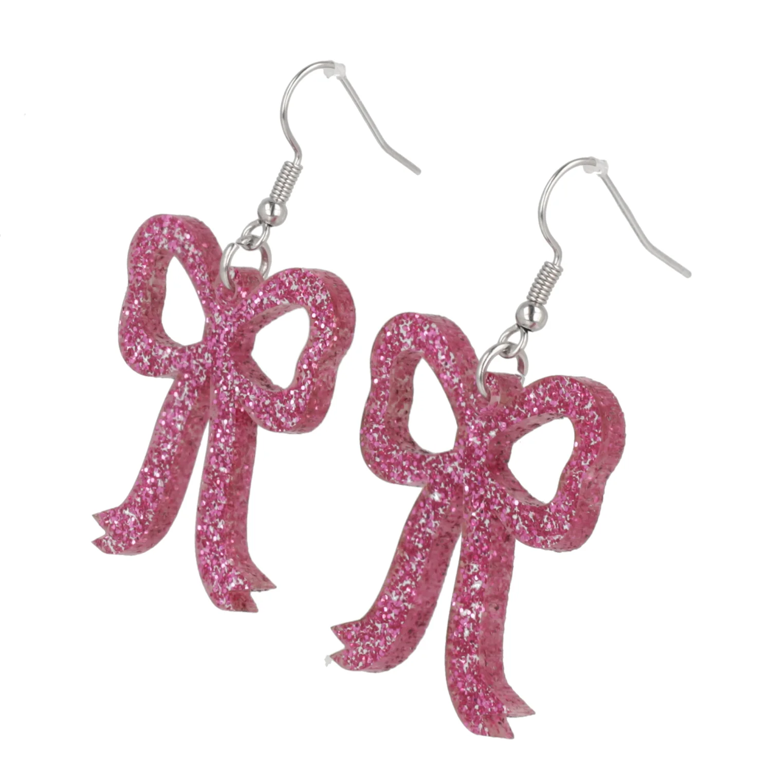 Pink Glitter Bow Earrings - Image 7