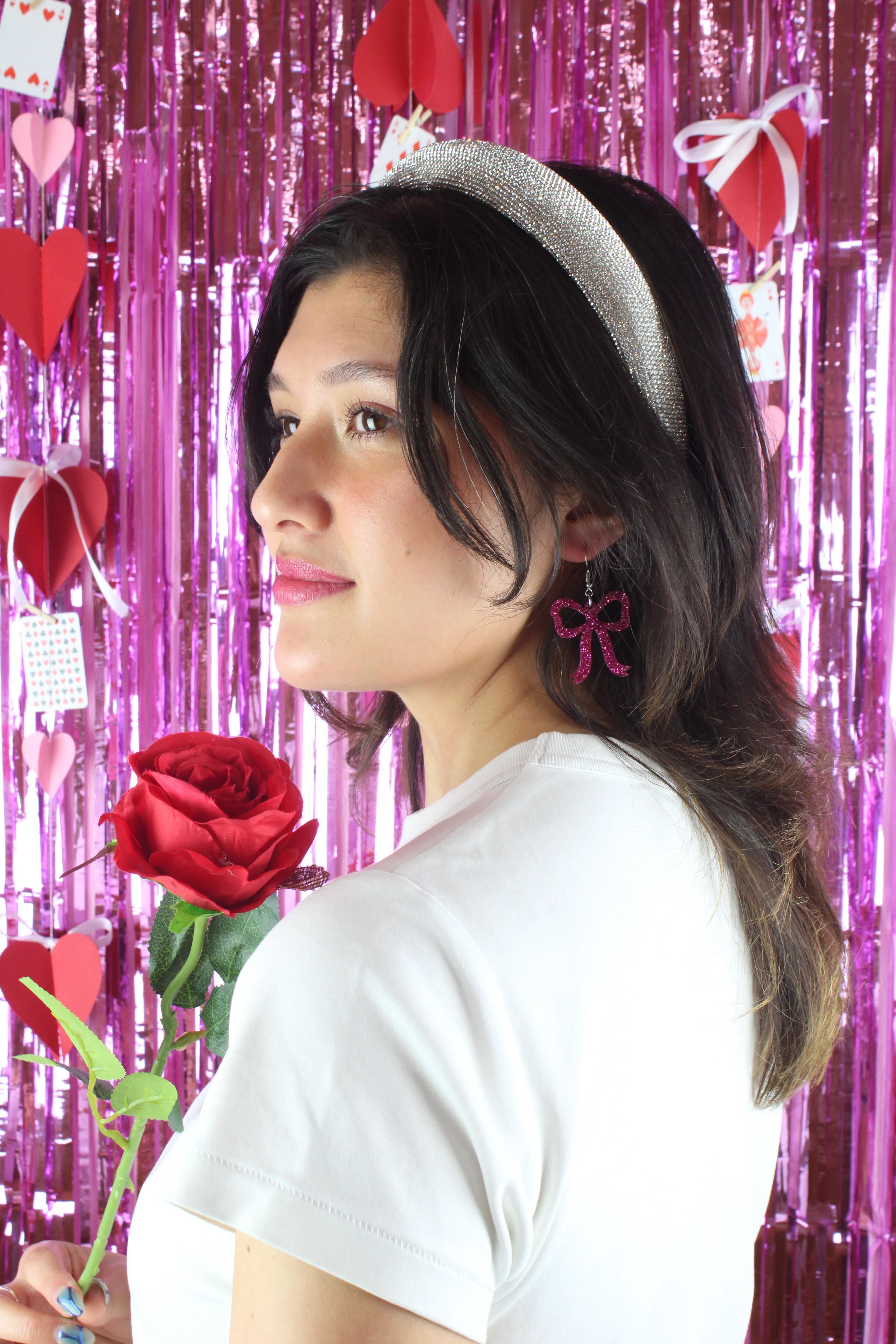 Pink Glitter Bow Earrings - Image 8