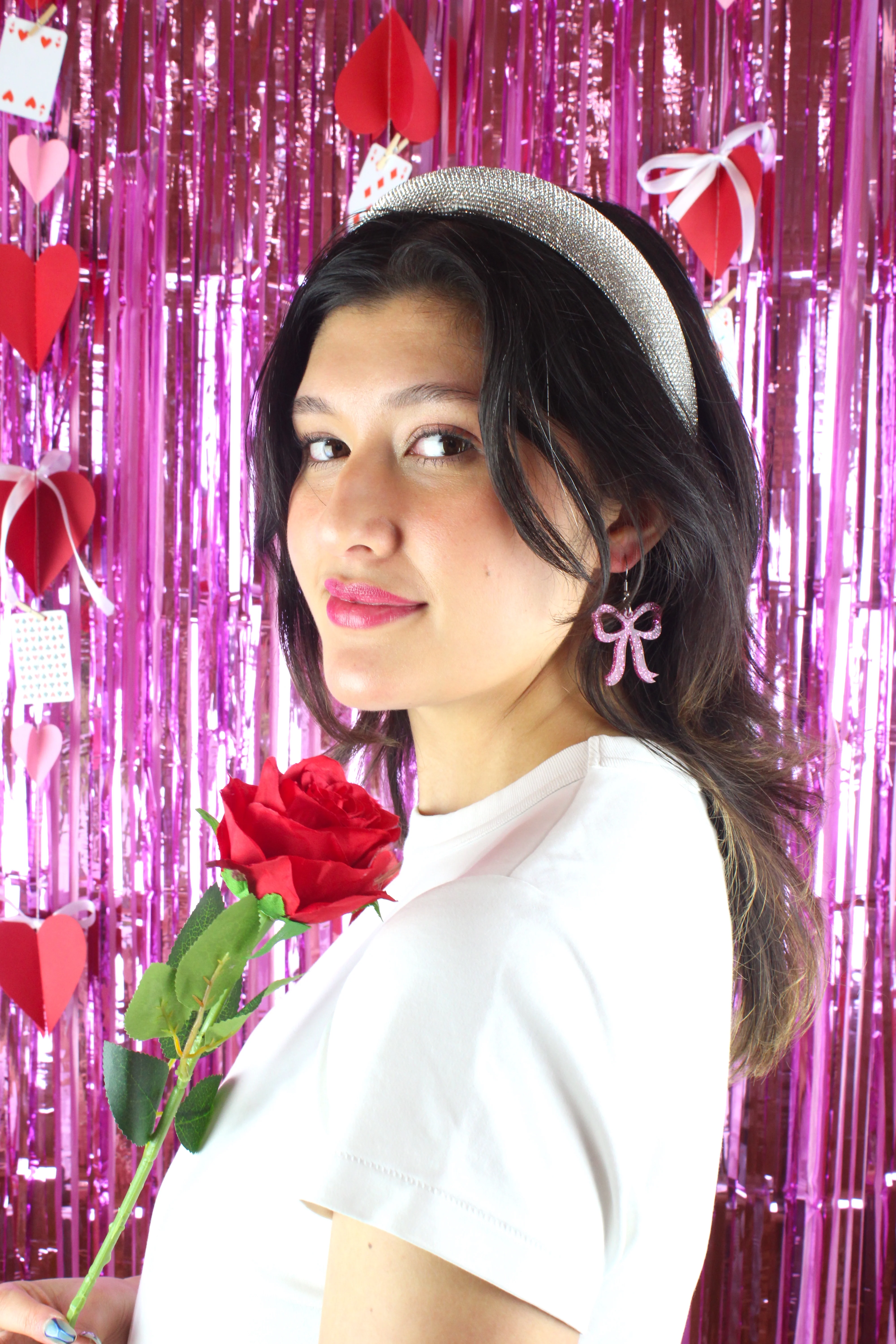 Pink Glitter Bow Earrings - Image 9