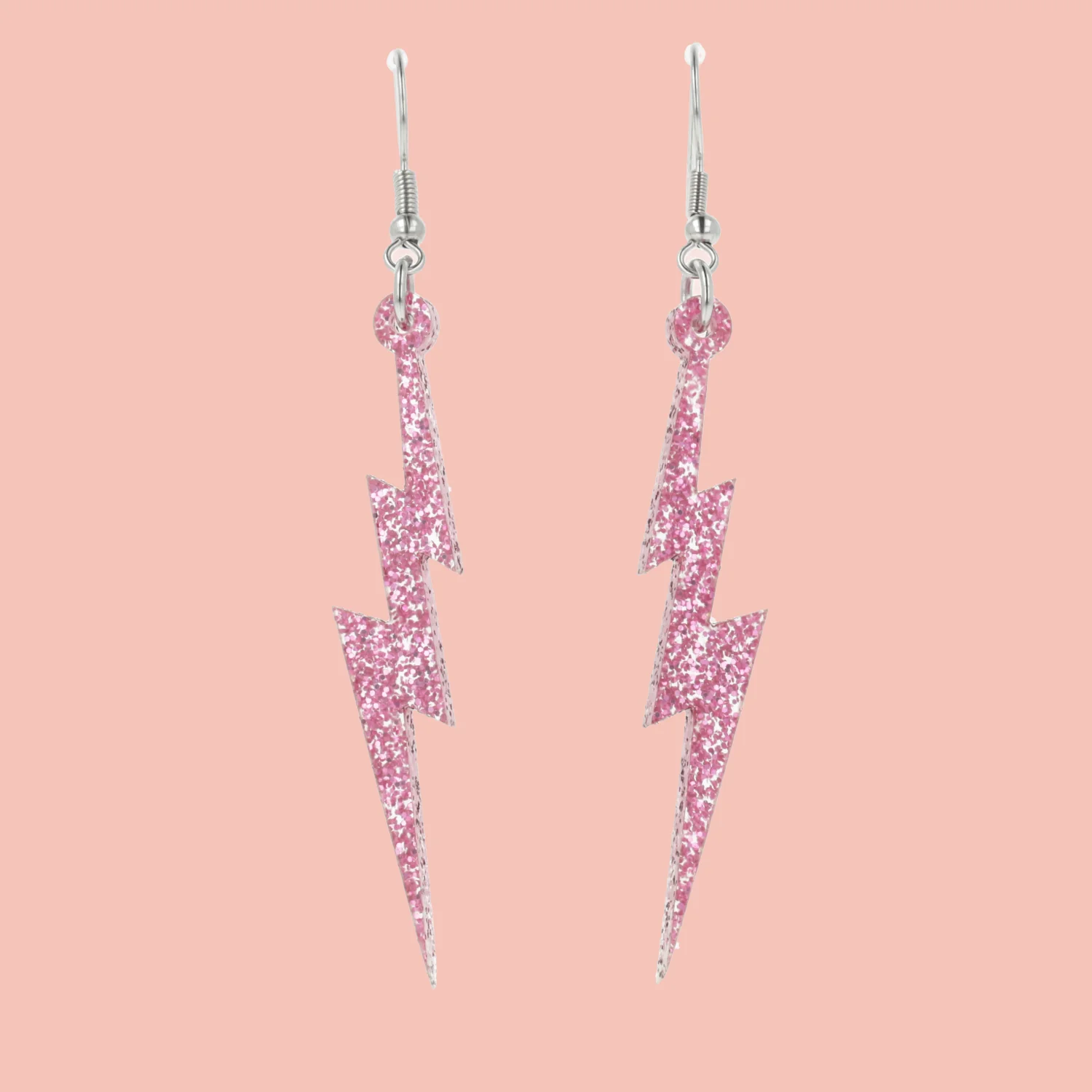 Pink Glitter Lightning Bolt Earrings