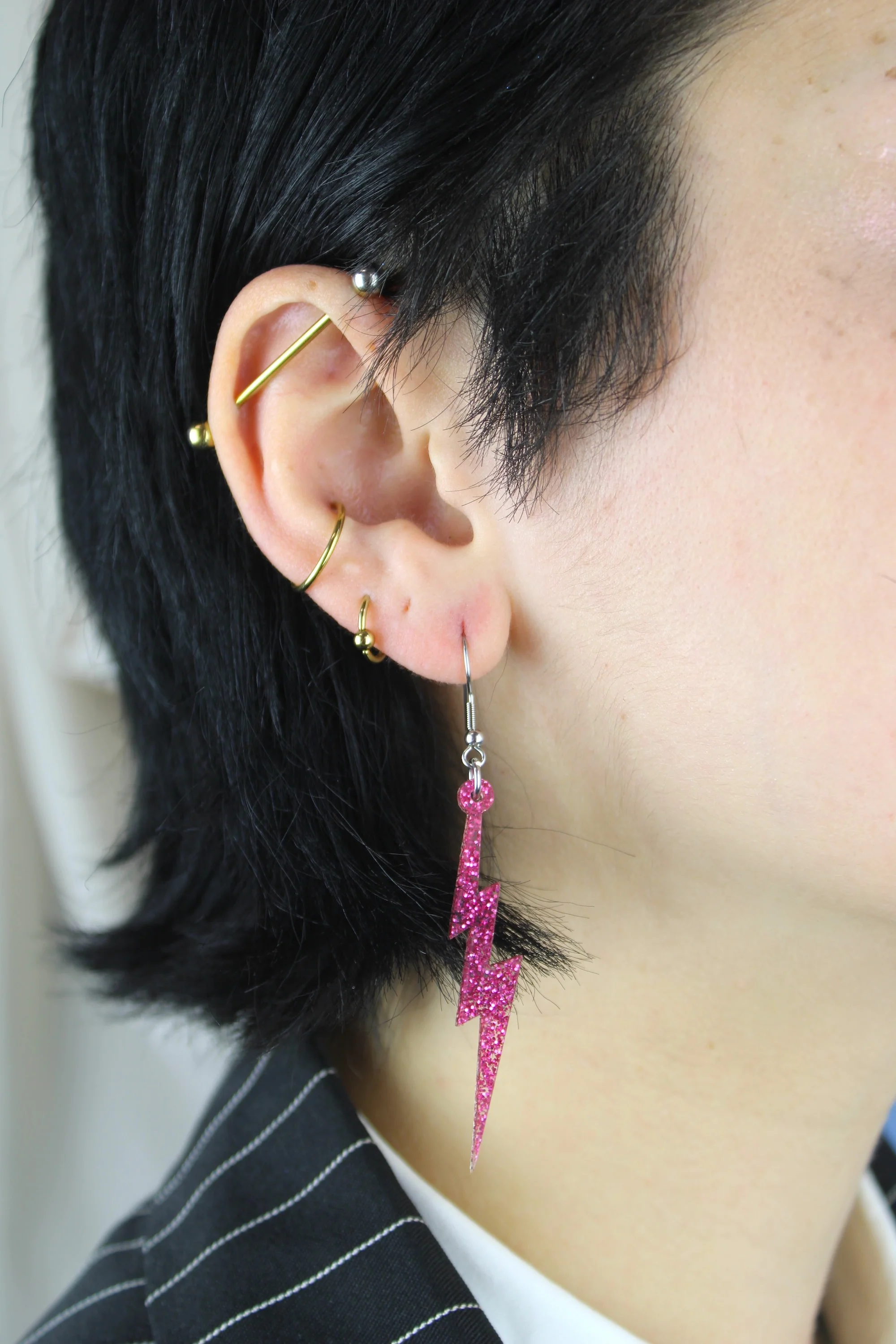 Pink Glitter Lightning Bolt Earrings - Image 2
