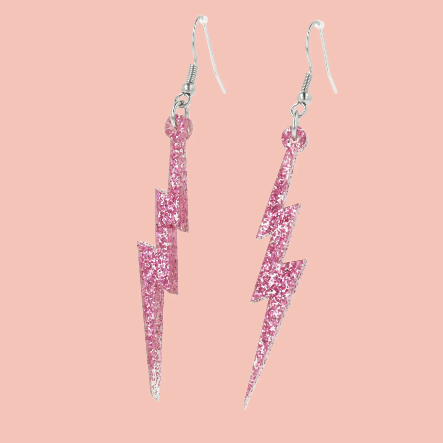 Pink Glitter Lightning Bolt Earrings - Image 3