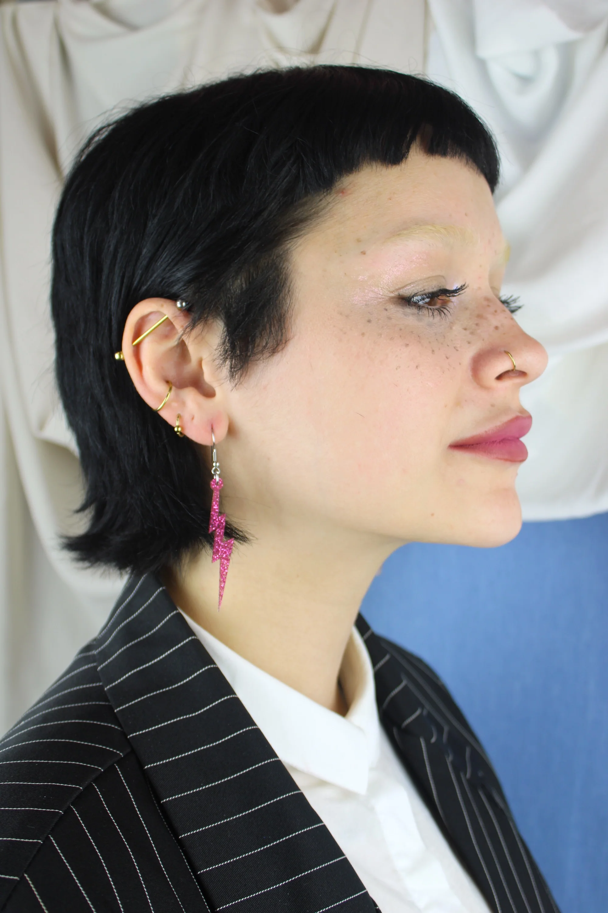 Pink Glitter Lightning Bolt Earrings - Image 5