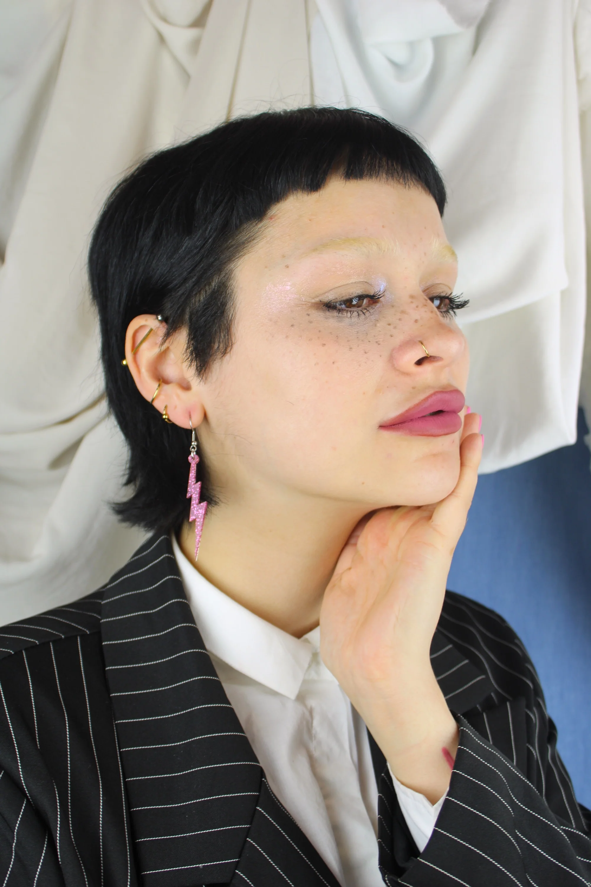 Pink Glitter Lightning Bolt Earrings - Image 6