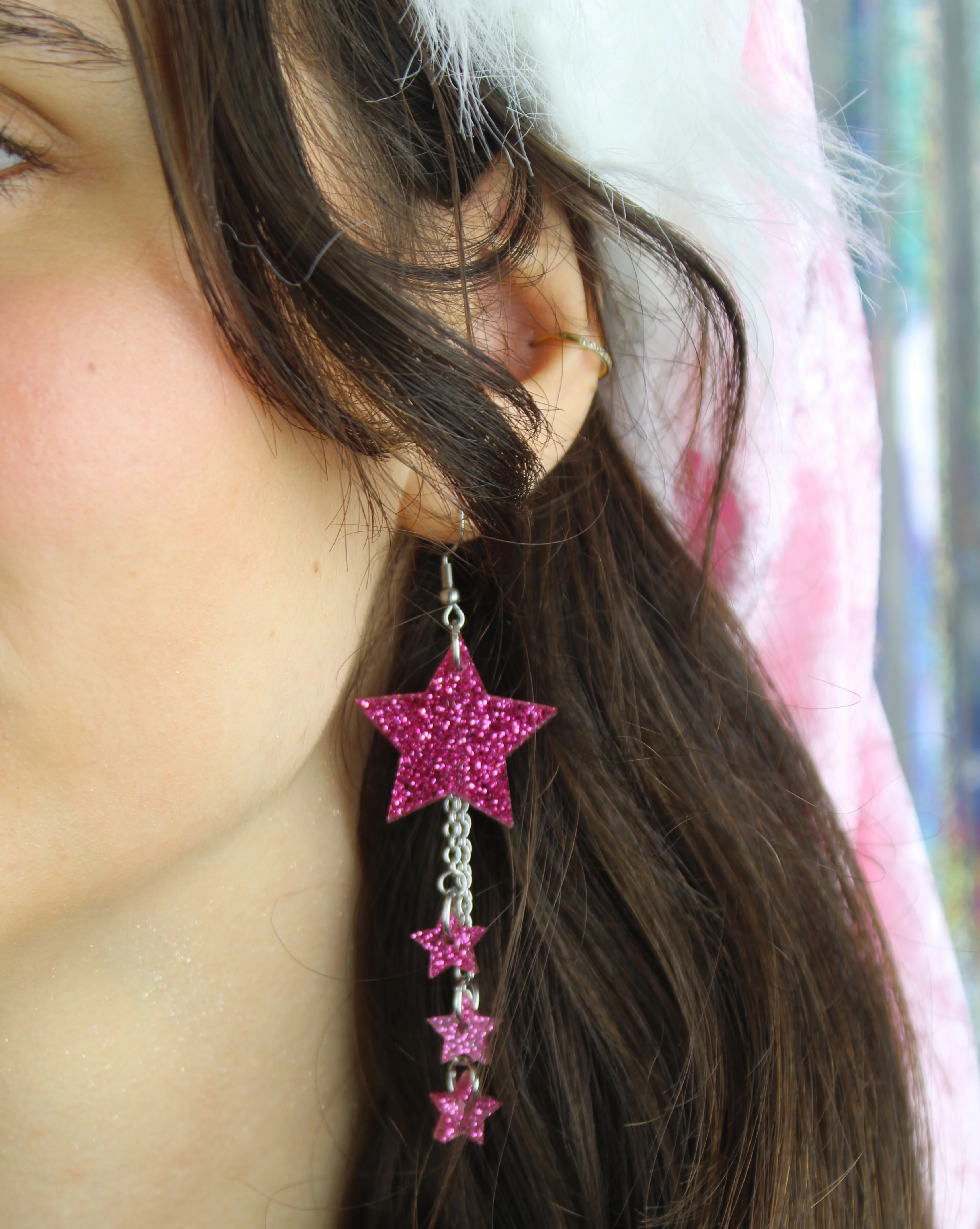Pink Glitter Shooting Star Earrings - Image 2
