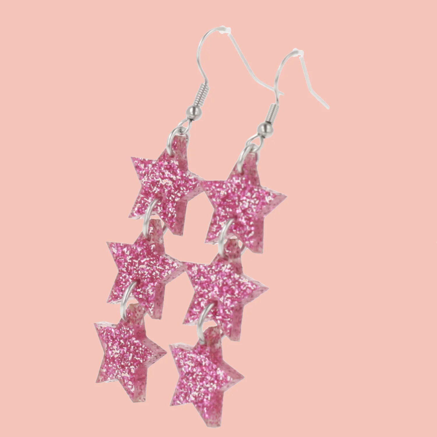Pink Glitter Star Trio Earrings - Image 3