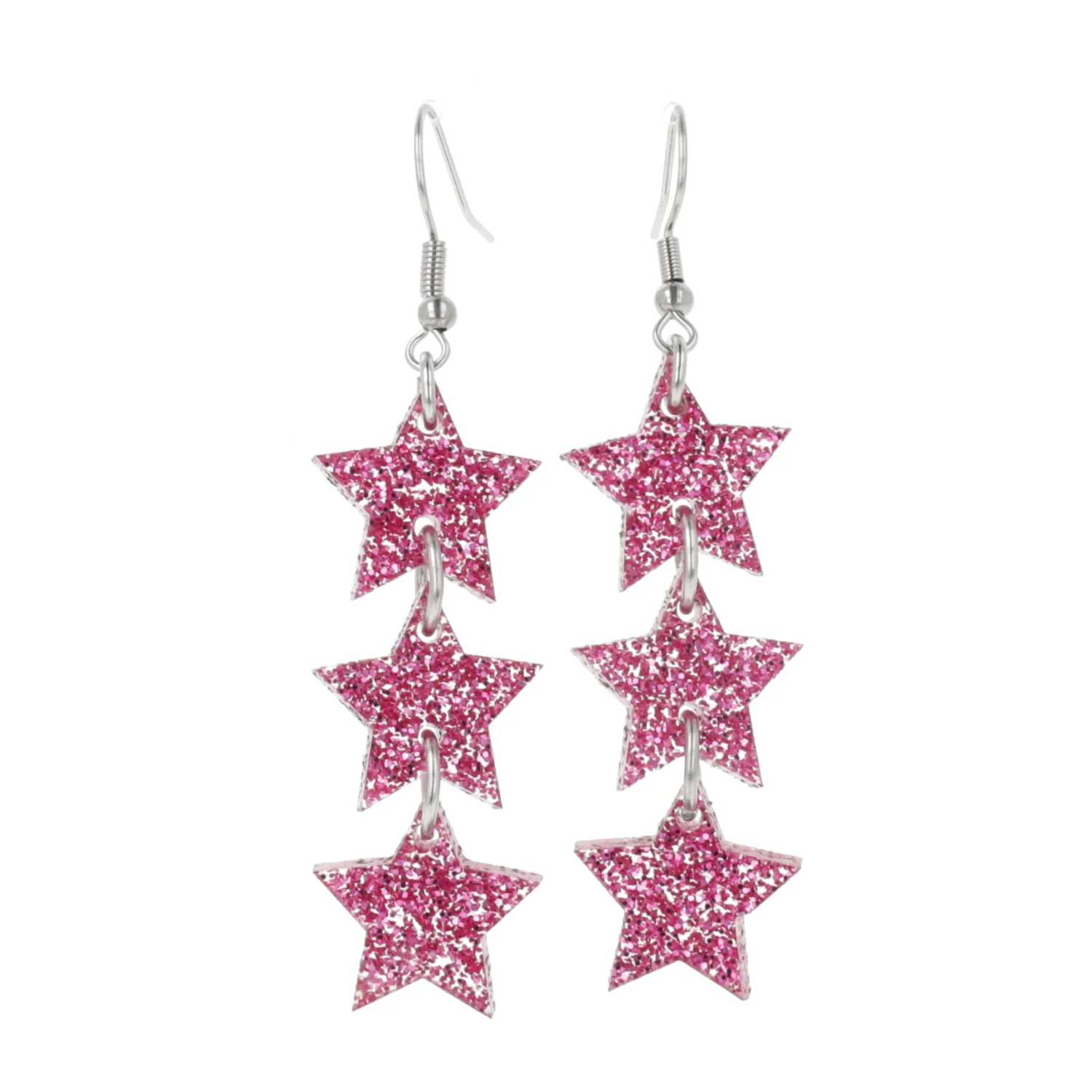 Pink Glitter Star Trio Earrings - Image 6