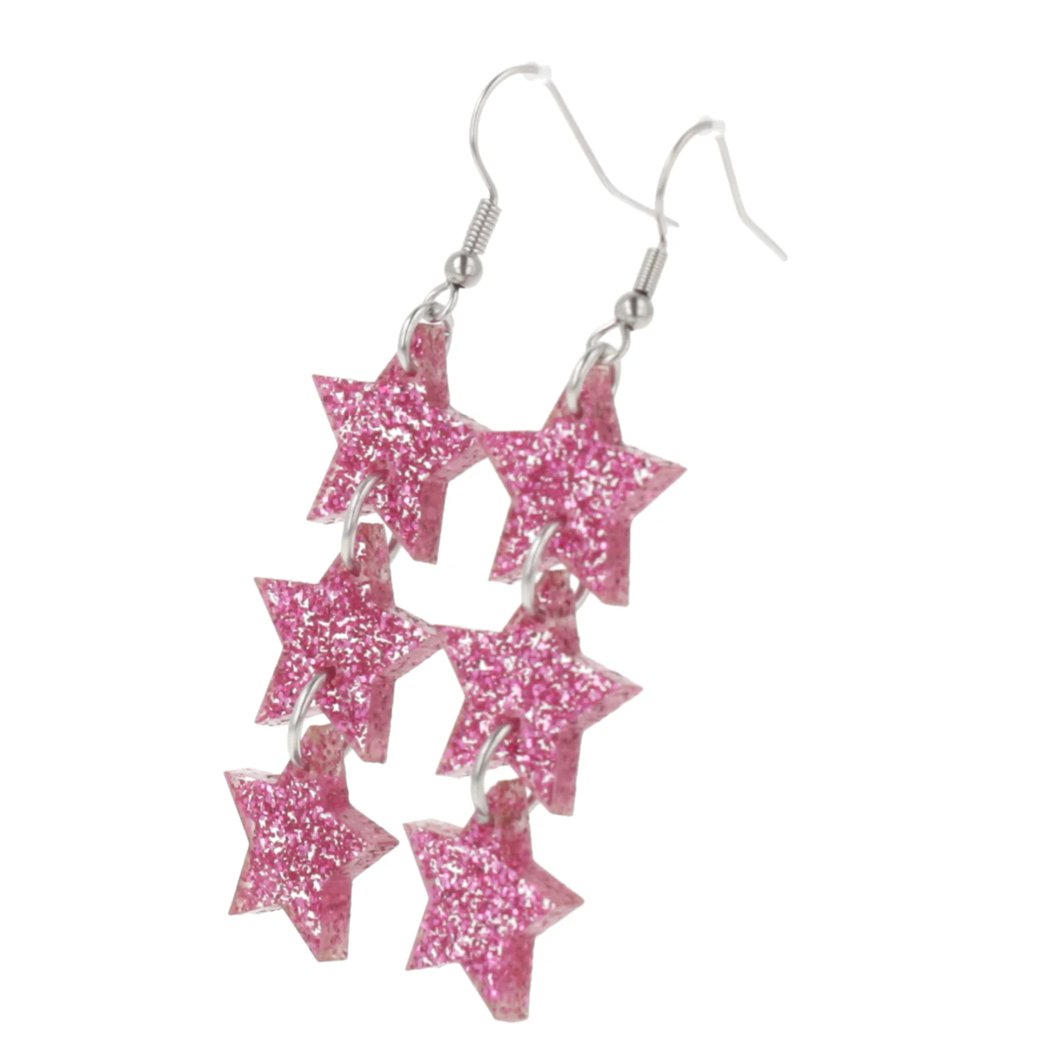 Pink Glitter Star Trio Earrings - Image 7