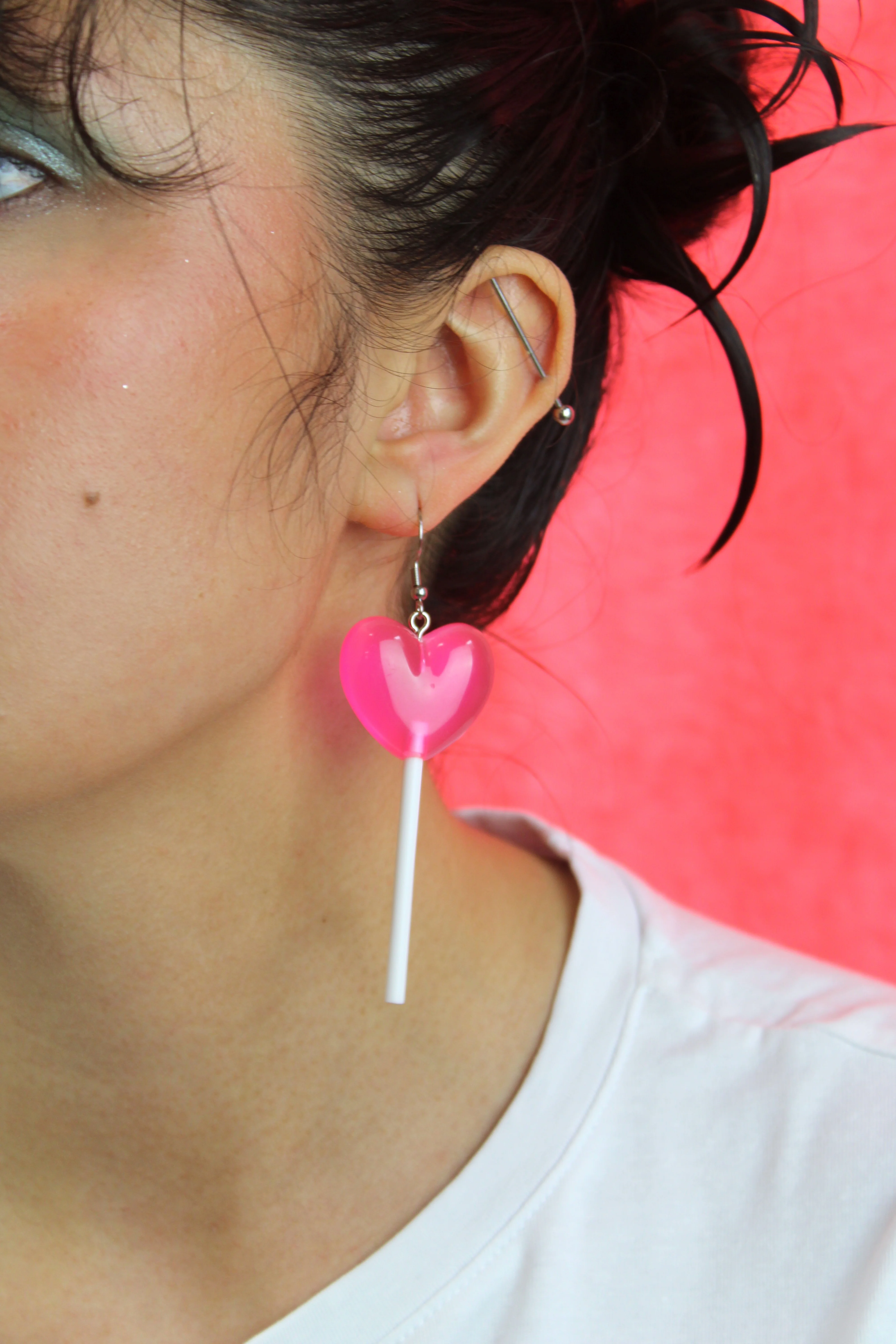 Pink Heart Lollipop Earrings - Image 3