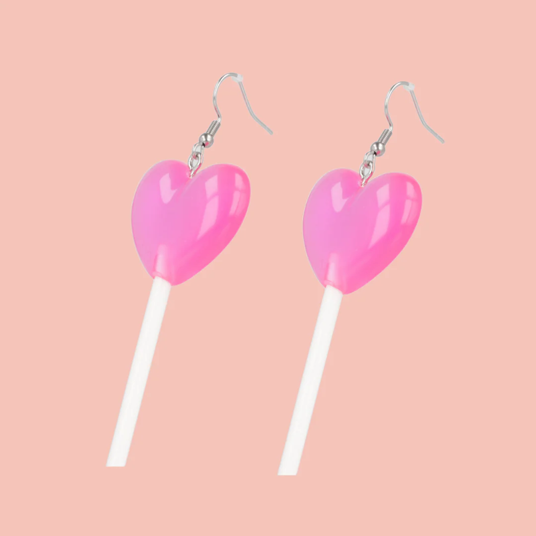 Pink Heart Lollipop Earrings - Image 4