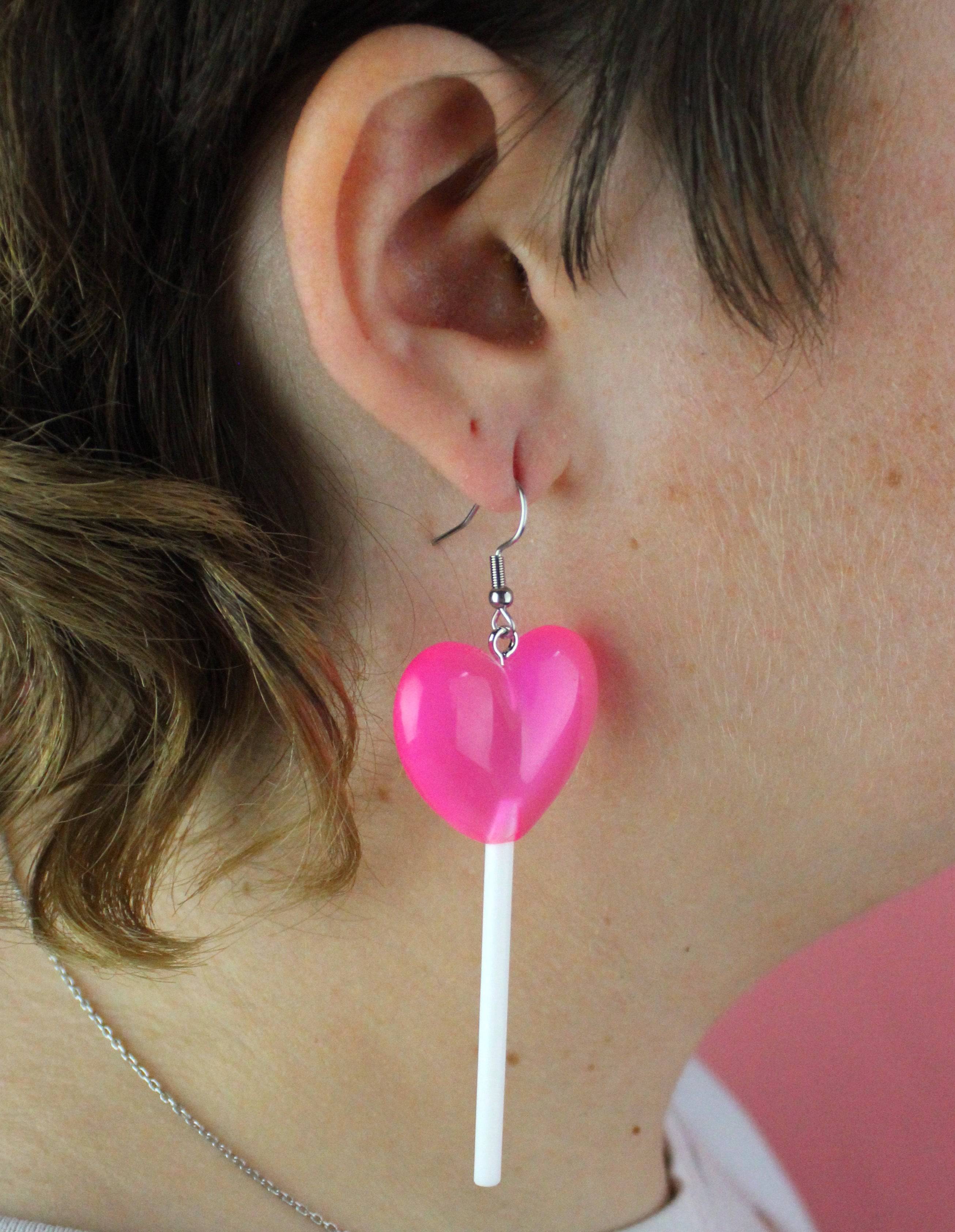 Pink Heart Lollipop Earrings - Image 5