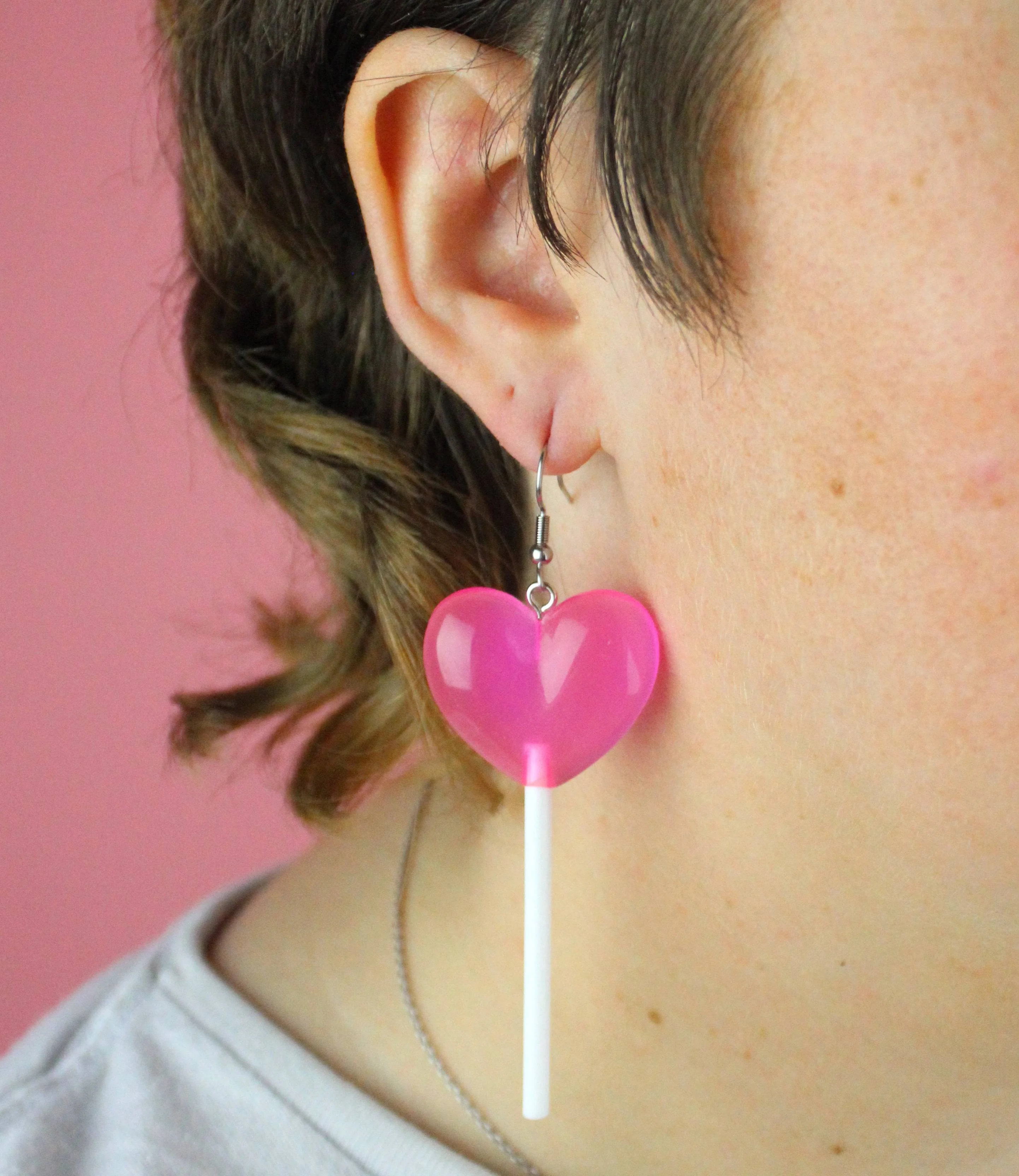 Pink Heart Lollipop Earrings - Image 7