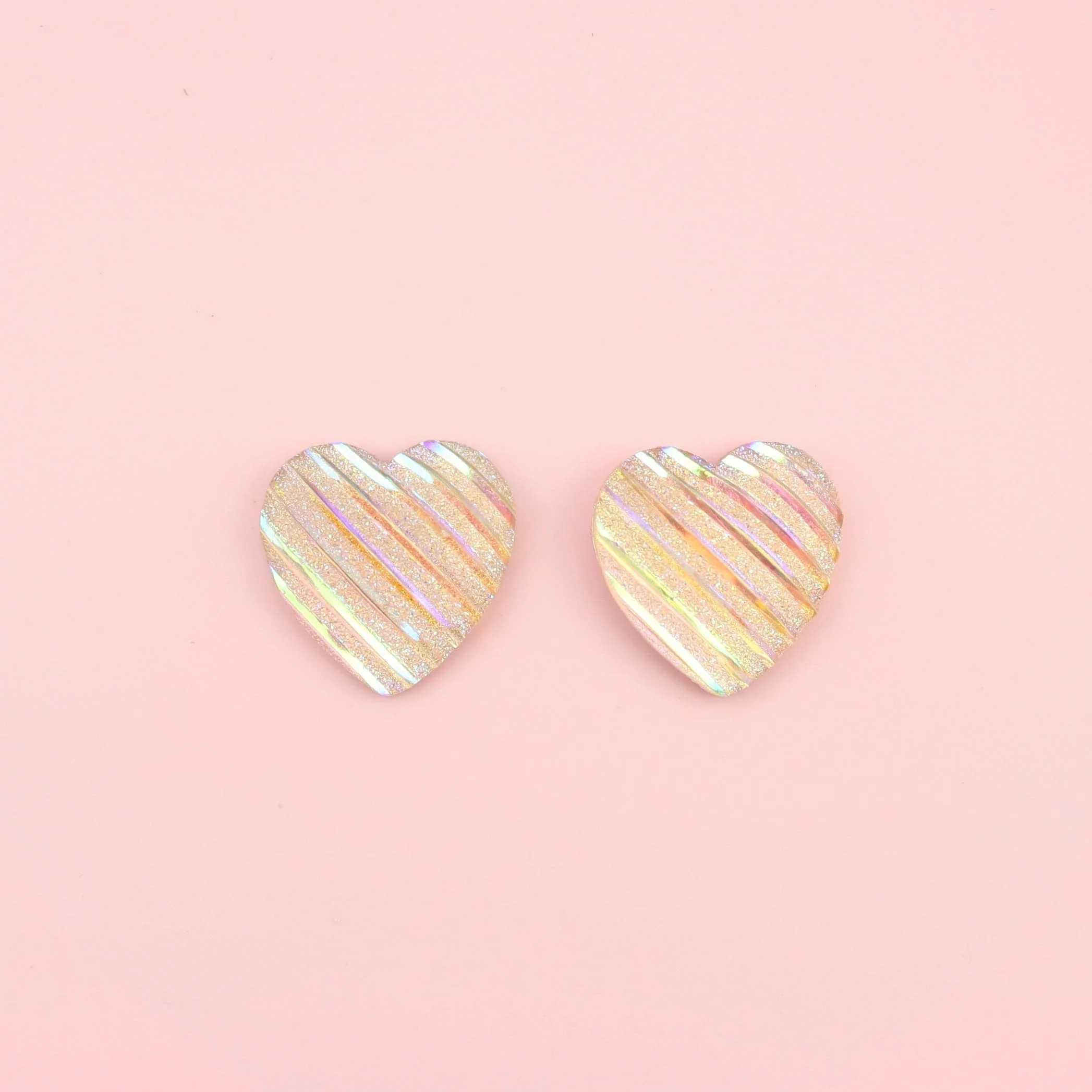 Pink Iridescent Heart Studs Earrings