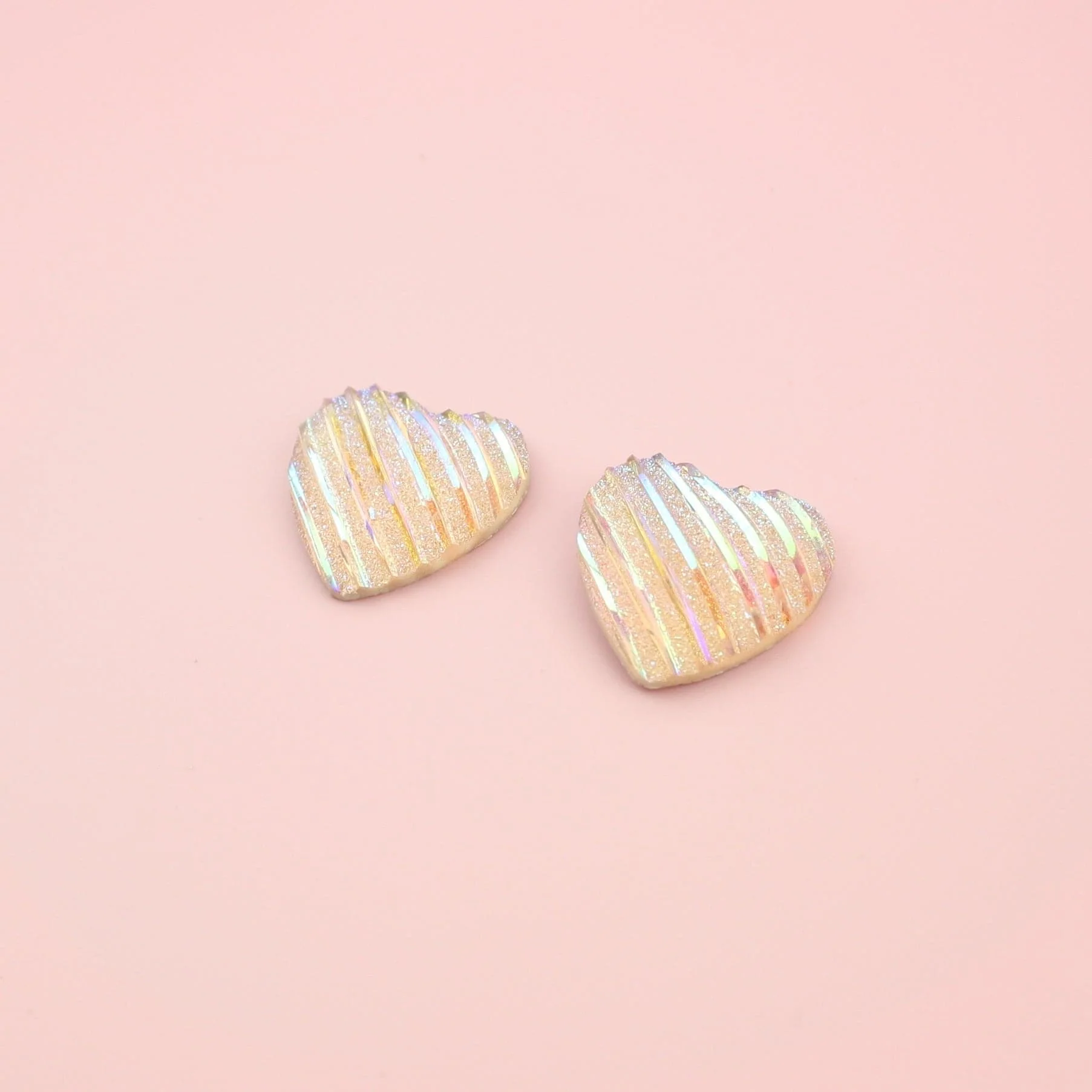 Pink Iridescent Heart Studs Earrings - Image 2
