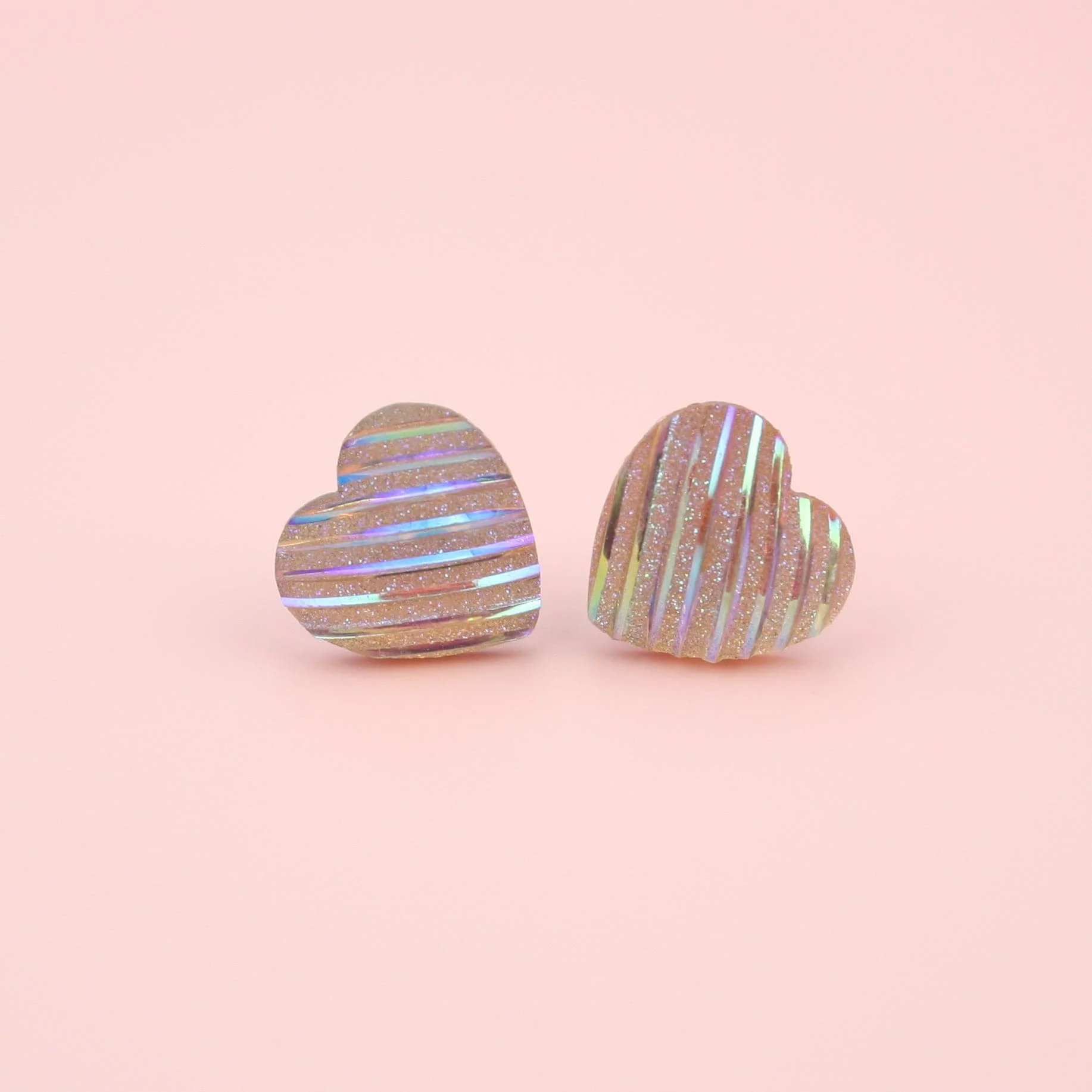 Pink Iridescent Heart Studs Earrings - Image 3
