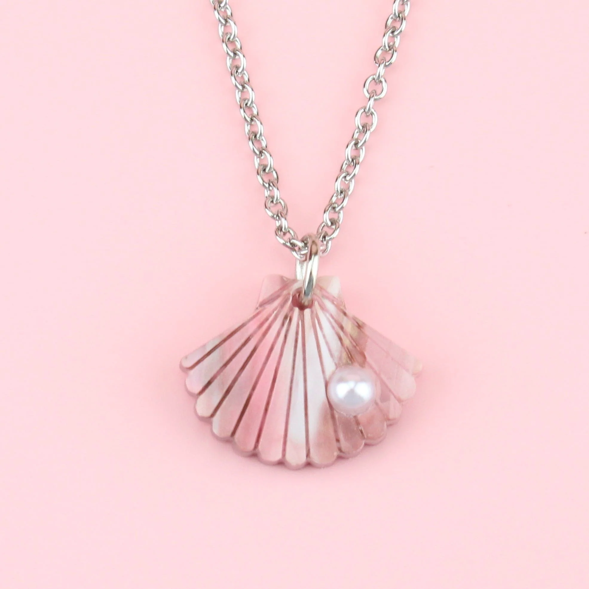 Pink Marble Shell Pendant Necklace