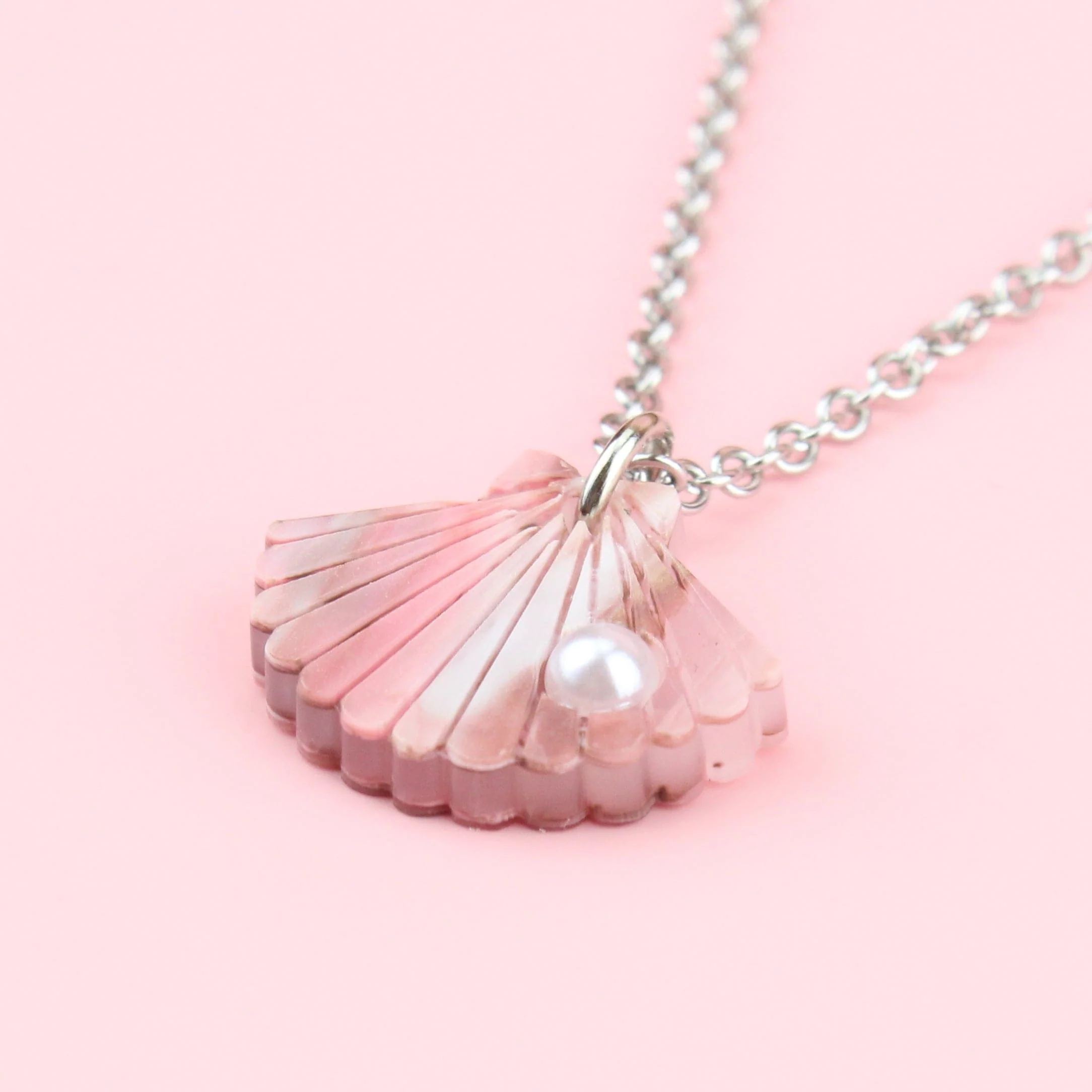 Pink Marble Shell Pendant Necklace - Image 4