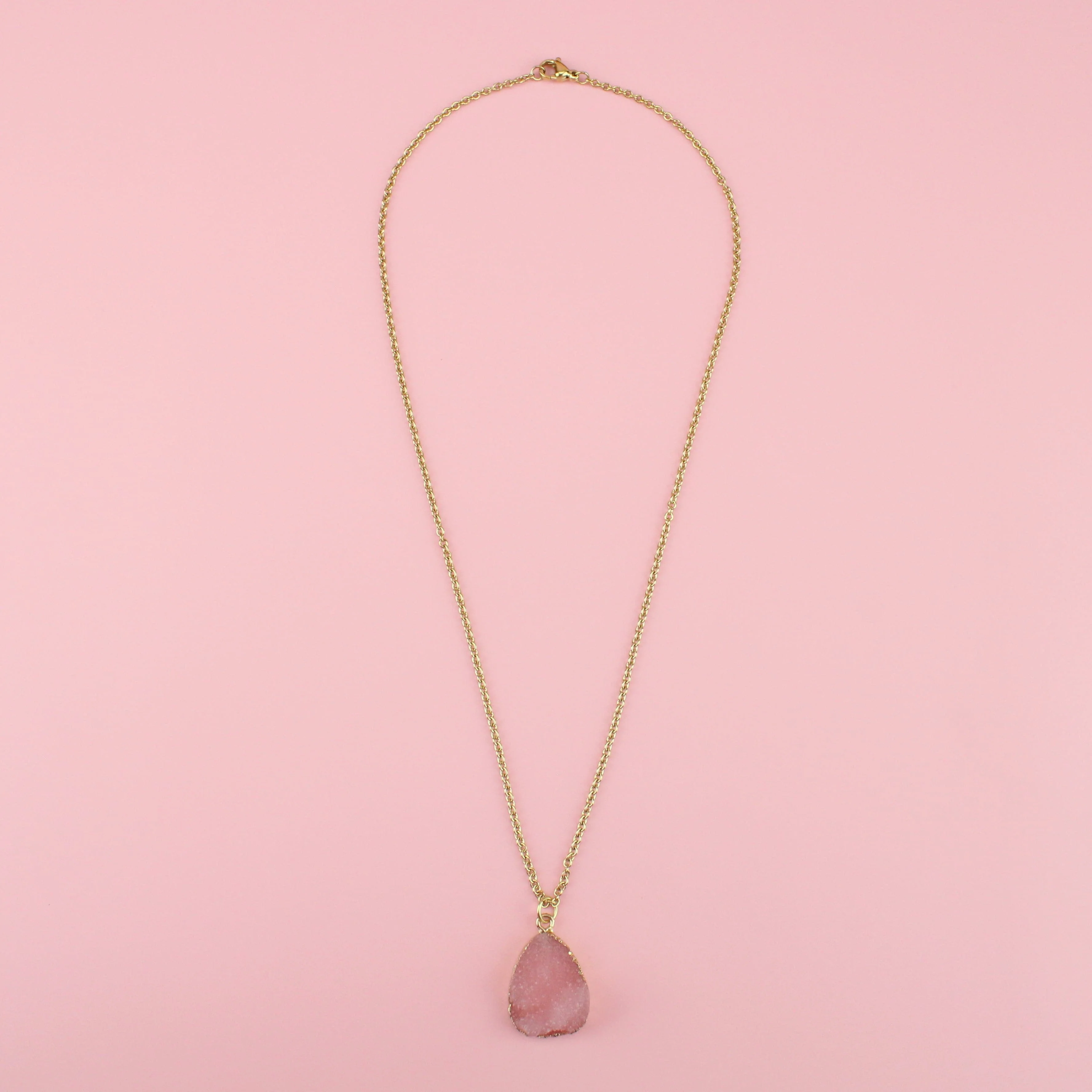 Pink Pear Drop Druzy Necklace - Image 3