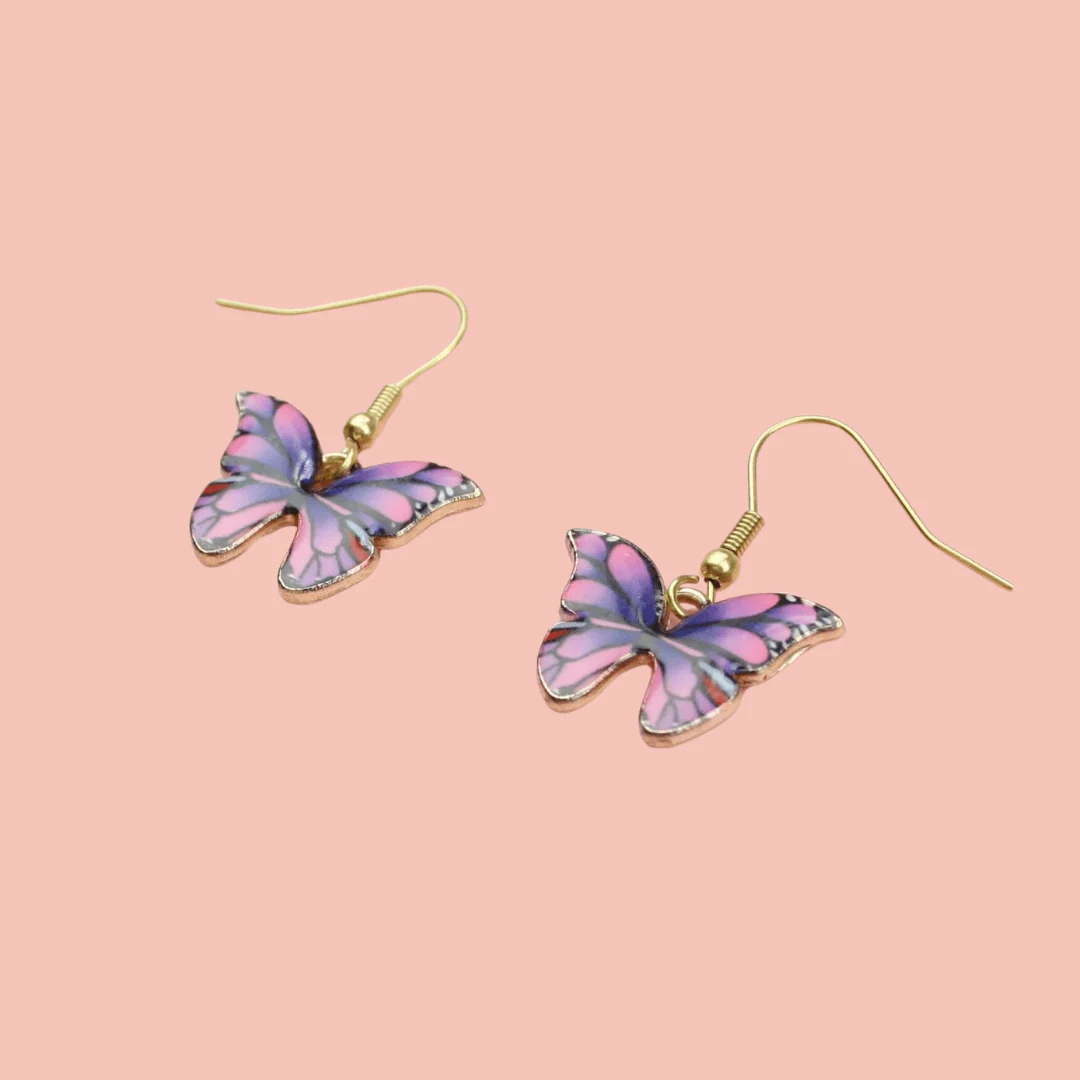Pink & Purple Butterfly Earrings - Image 3