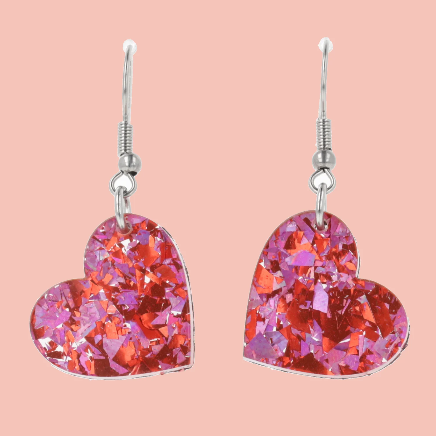 Pink & Red Confetti Heart Earrings