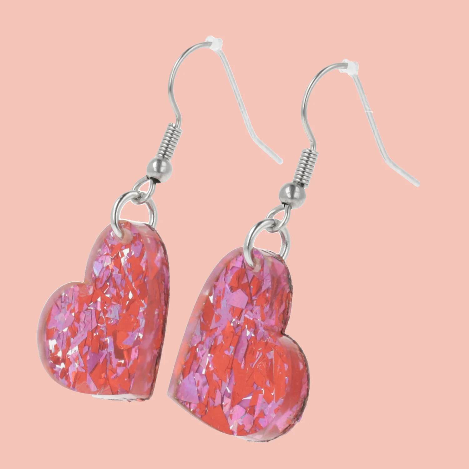 Pink & Red Confetti Heart Earrings - Image 2