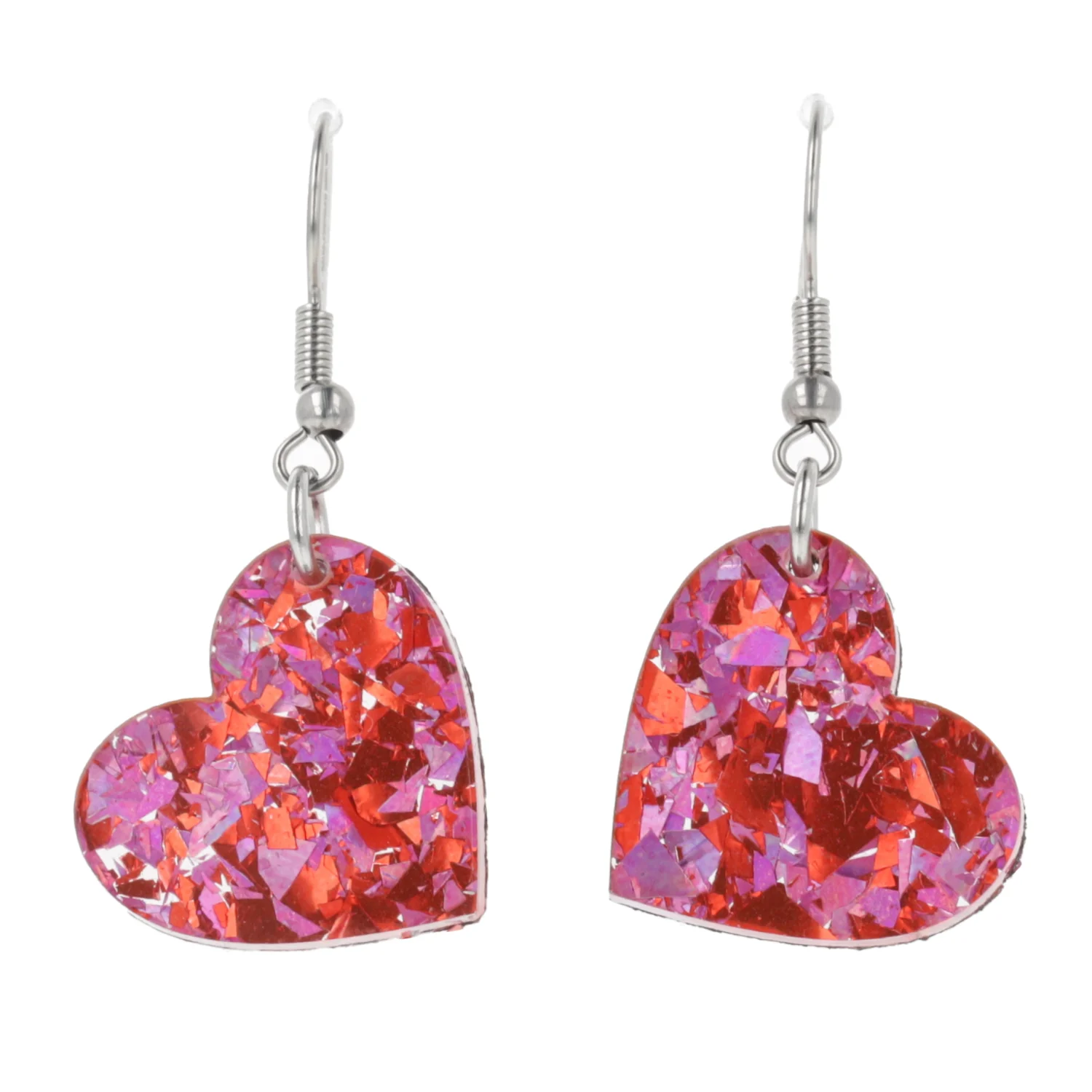 Pink & Red Confetti Heart Earrings - Image 3