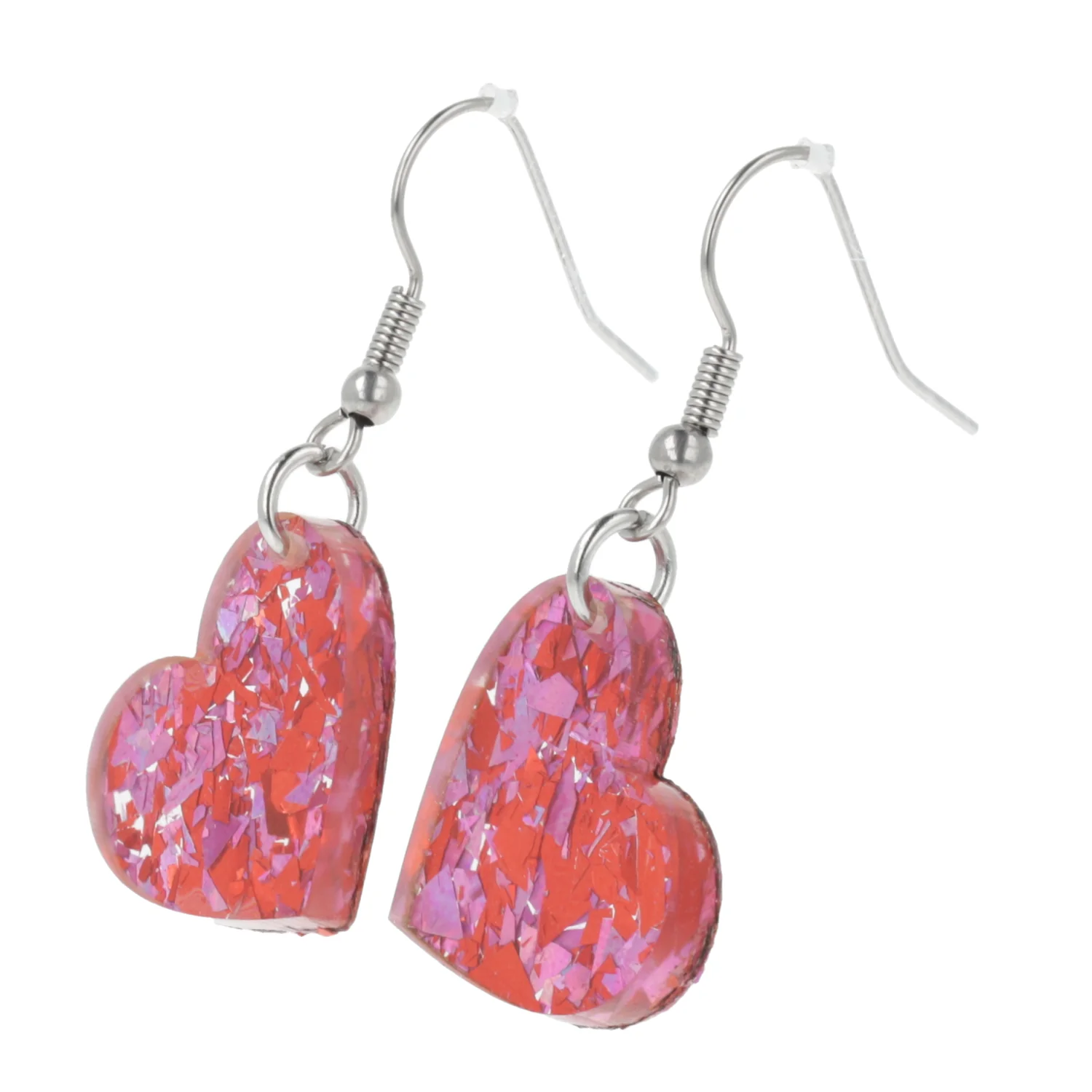 Pink & Red Confetti Heart Earrings - Image 4