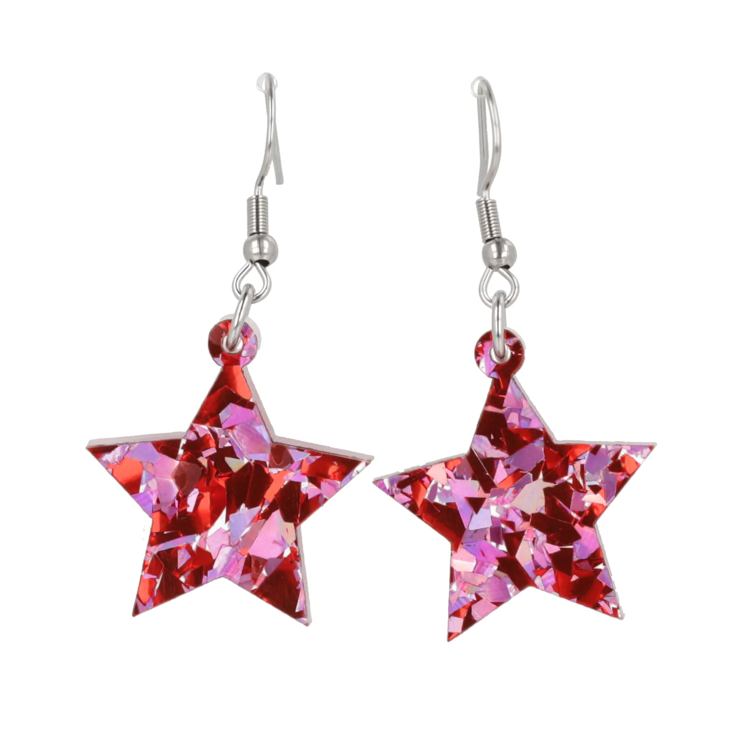 Pink & Red Confetti Star Earrings