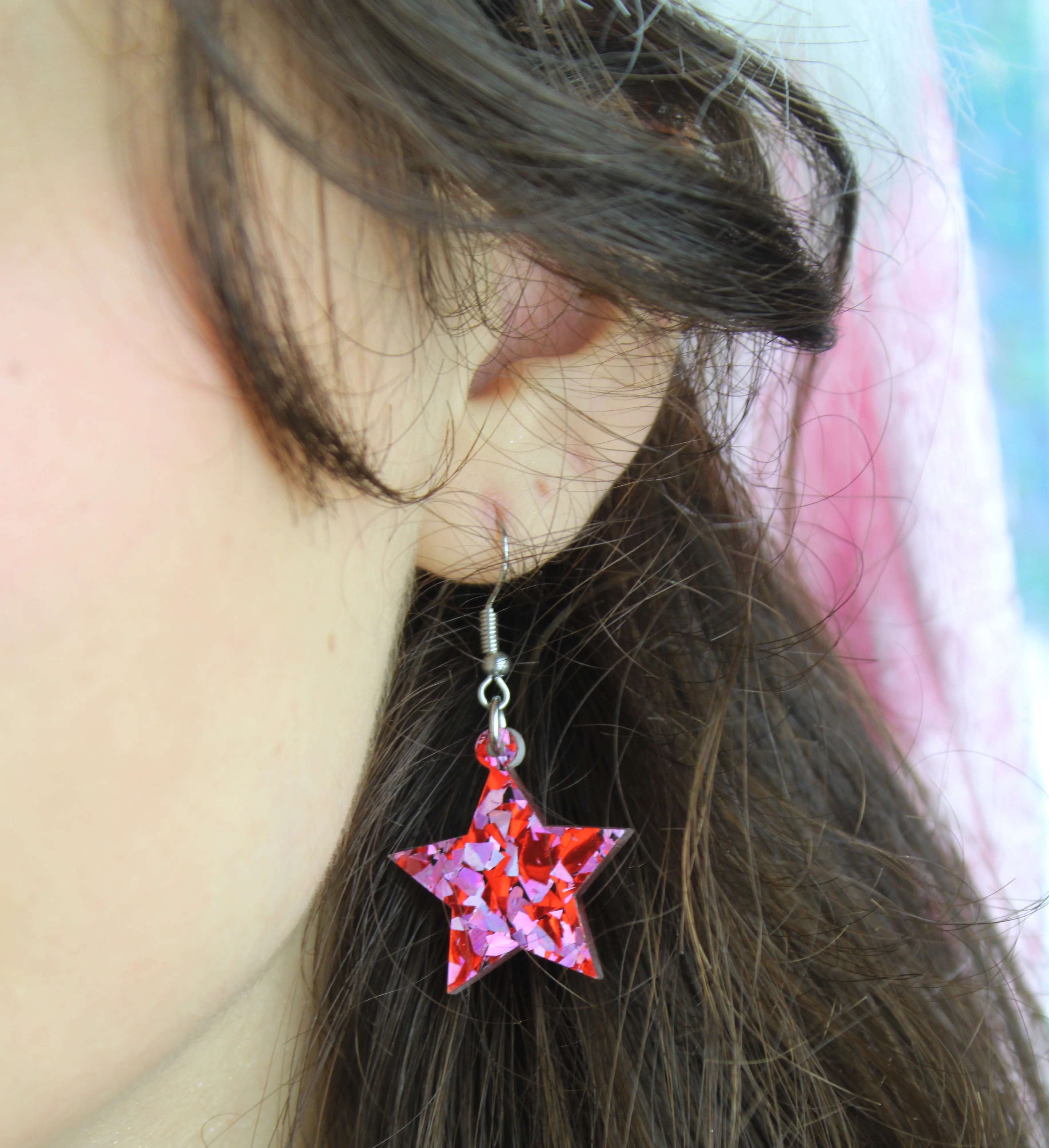 Pink & Red Confetti Star Earrings - Image 2