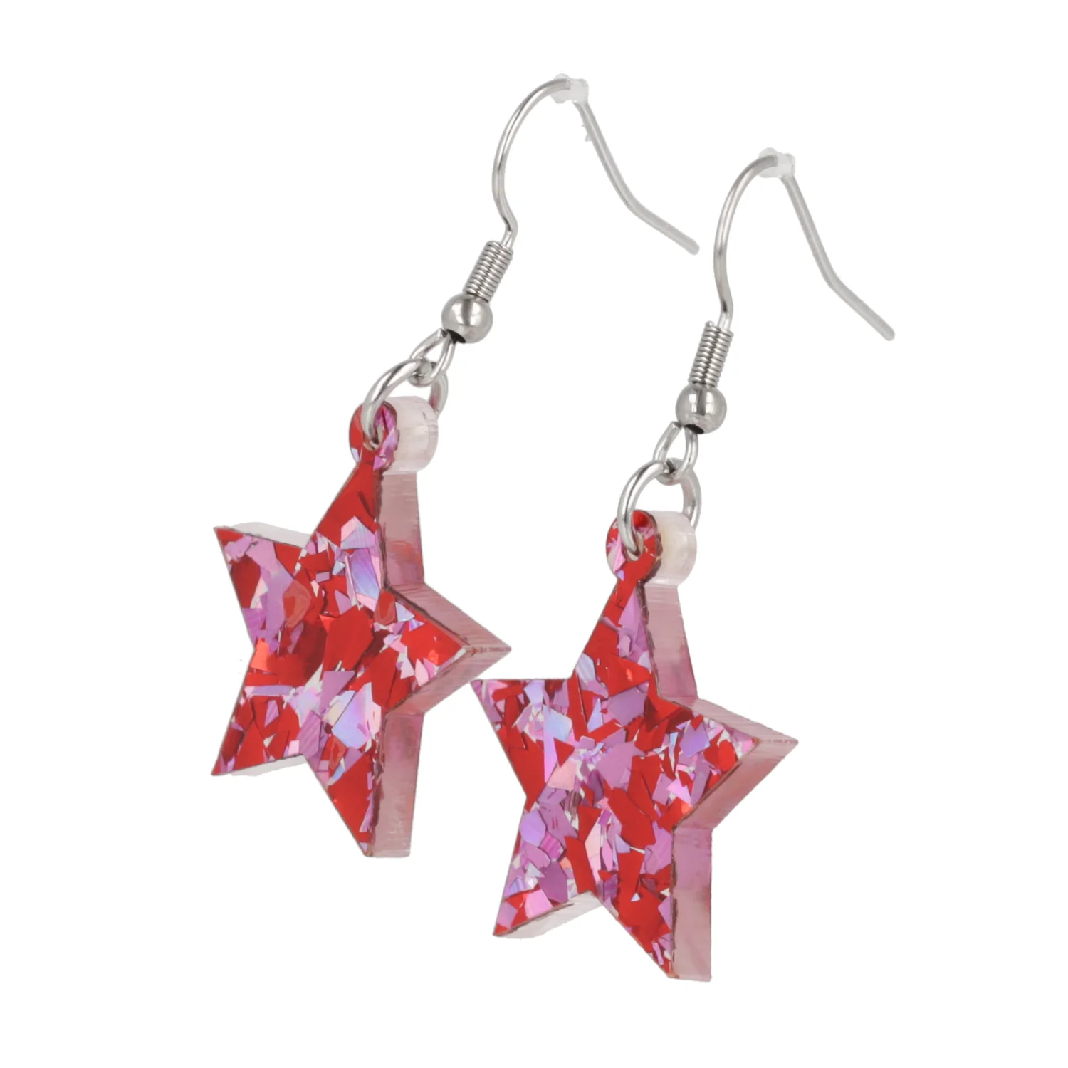Pink & Red Confetti Star Earrings - Image 3