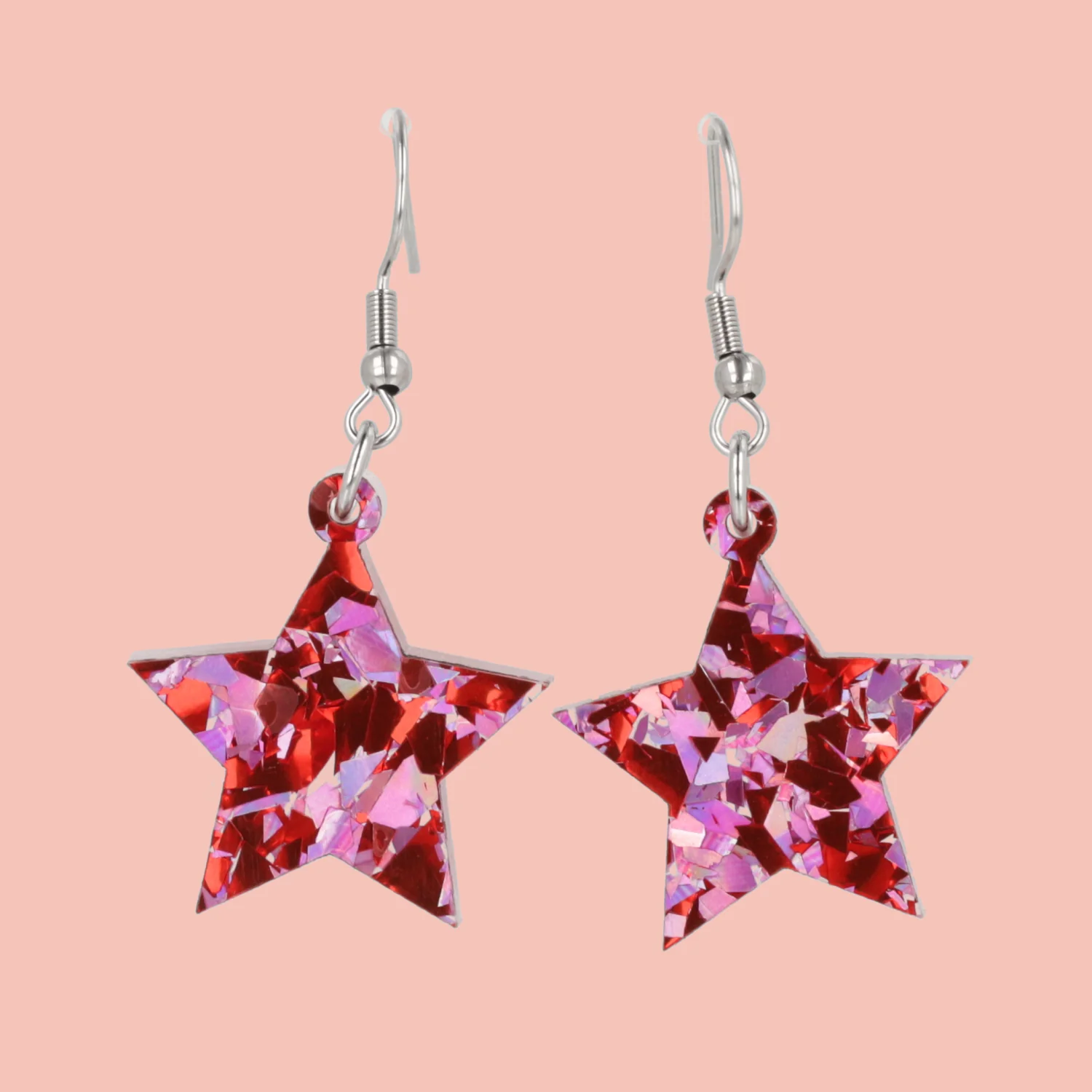 Pink & Red Confetti Star Earrings - Image 5
