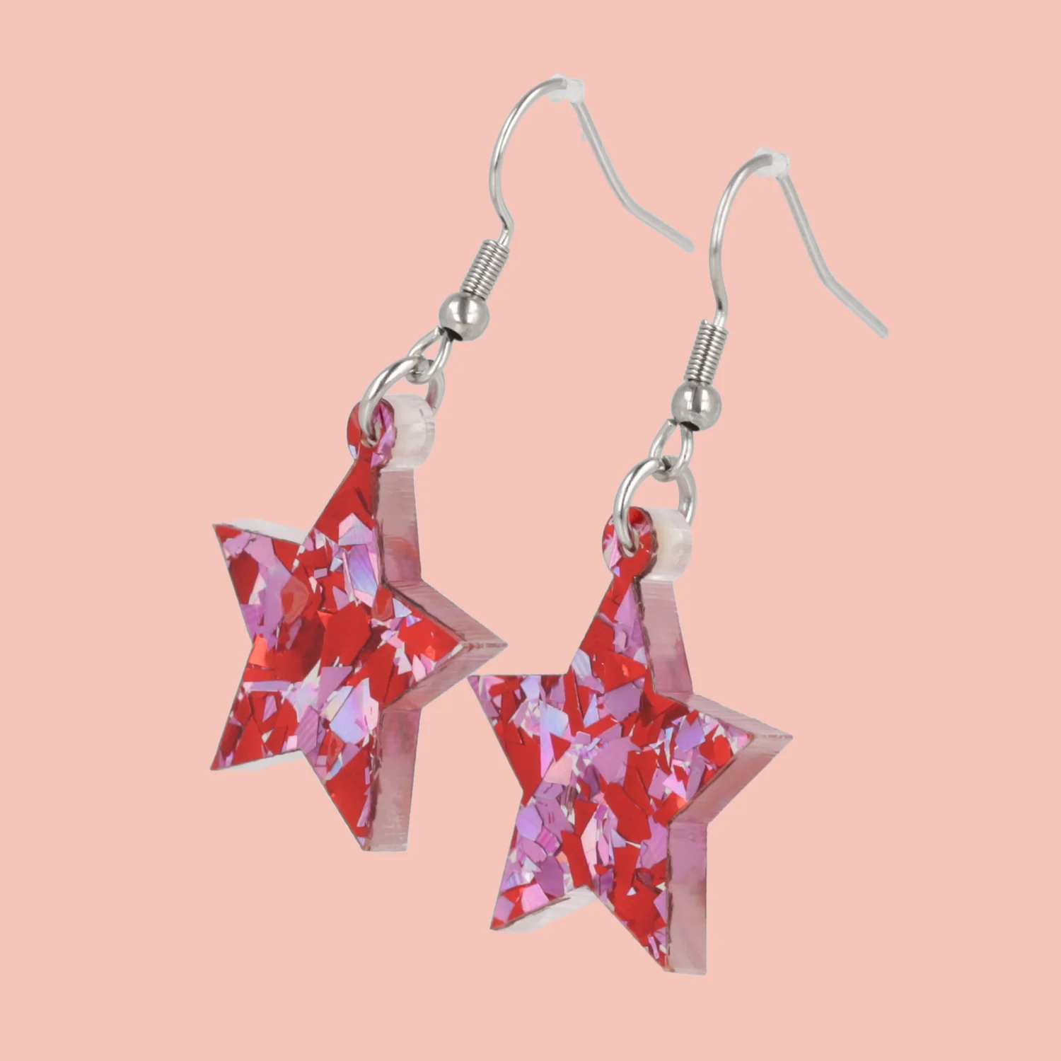 Pink & Red Confetti Star Earrings - Image 6
