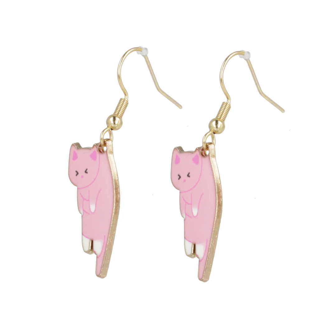 Pink & White Cat Earrings (Gold Plated) - Image 3
