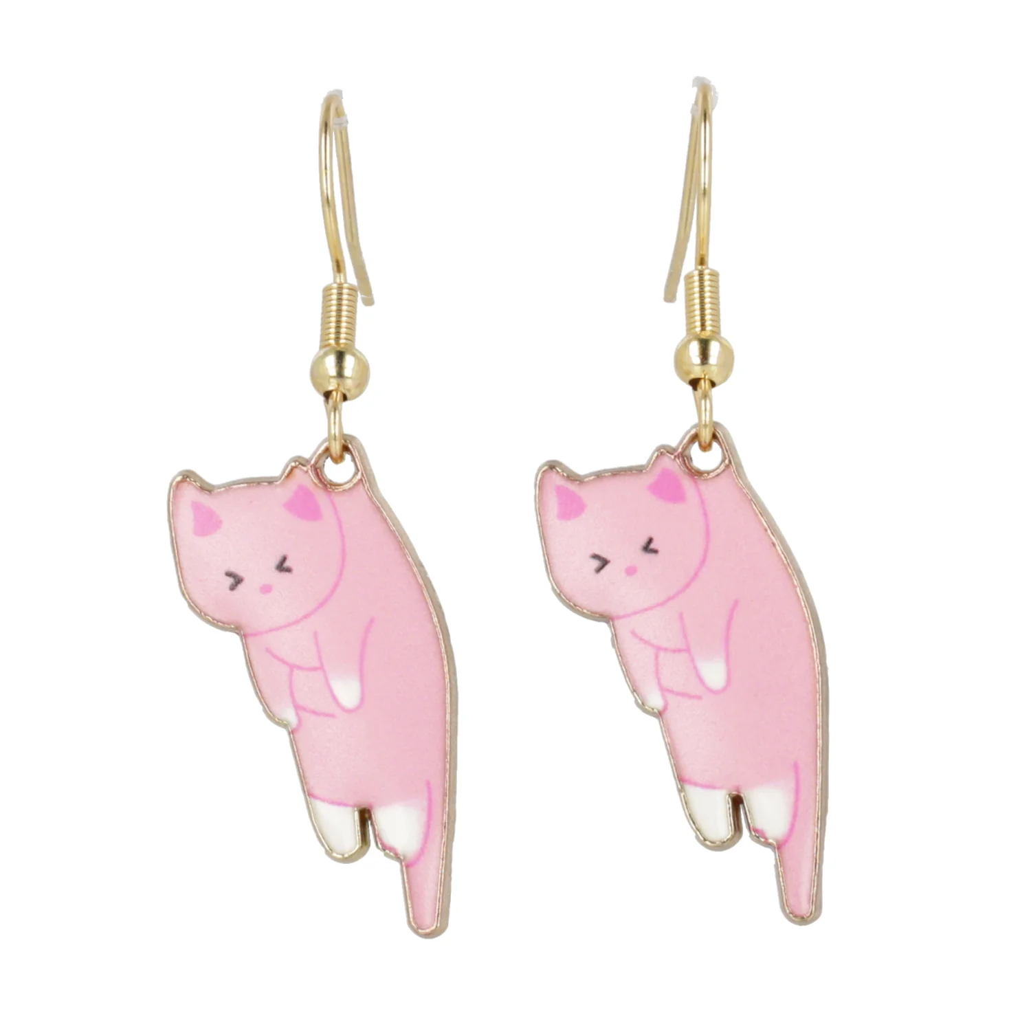 Pink & White Cat Earrings (Gold Plated) - Image 4