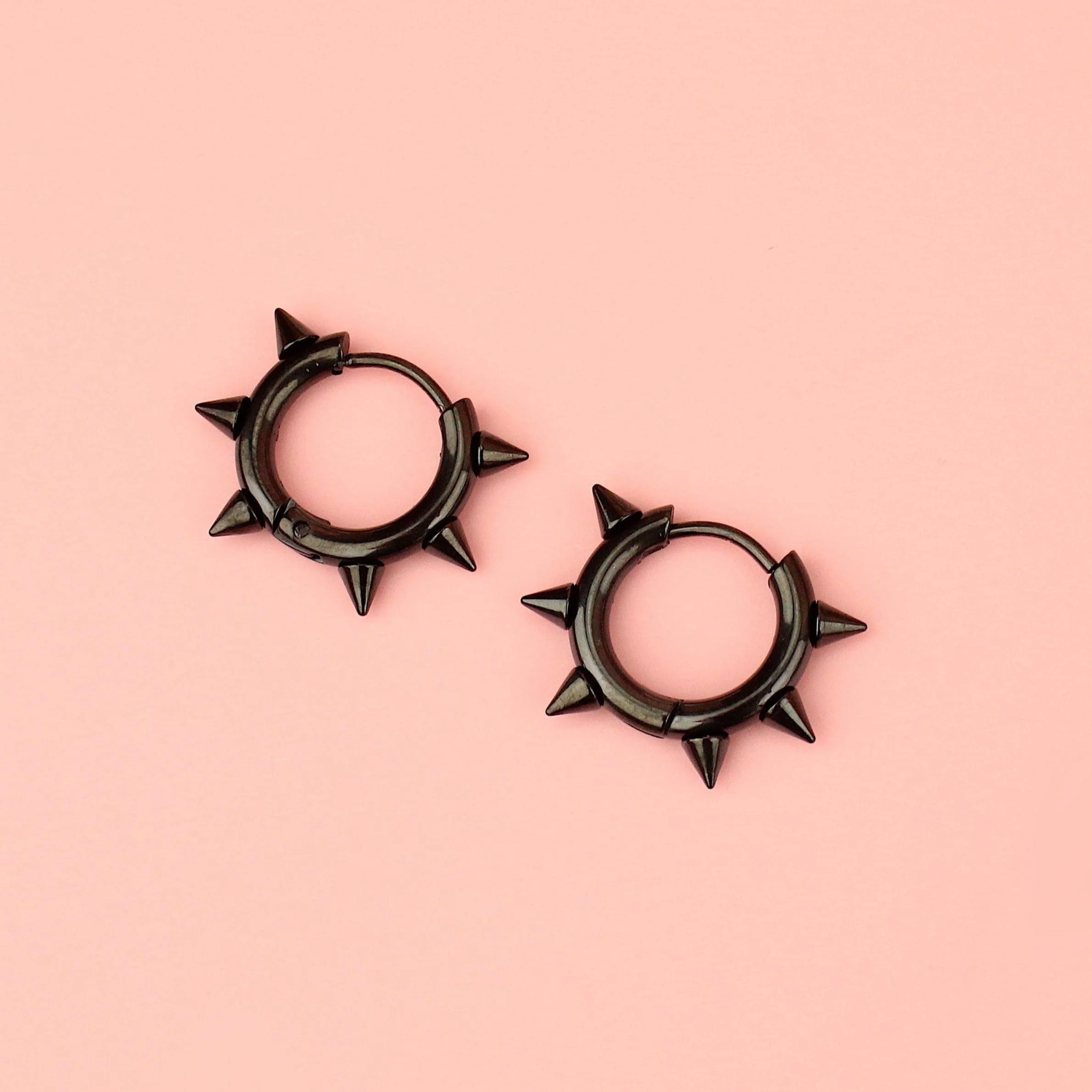Punk-fection Spike Huggie Hoop Earrings (Black) - Image 3