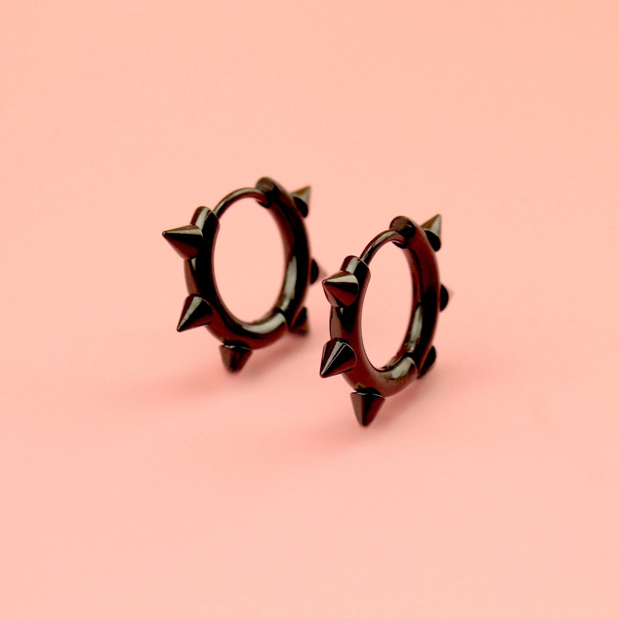 Punk-fection Spike Huggie Hoop Earrings (Black) - Image 5