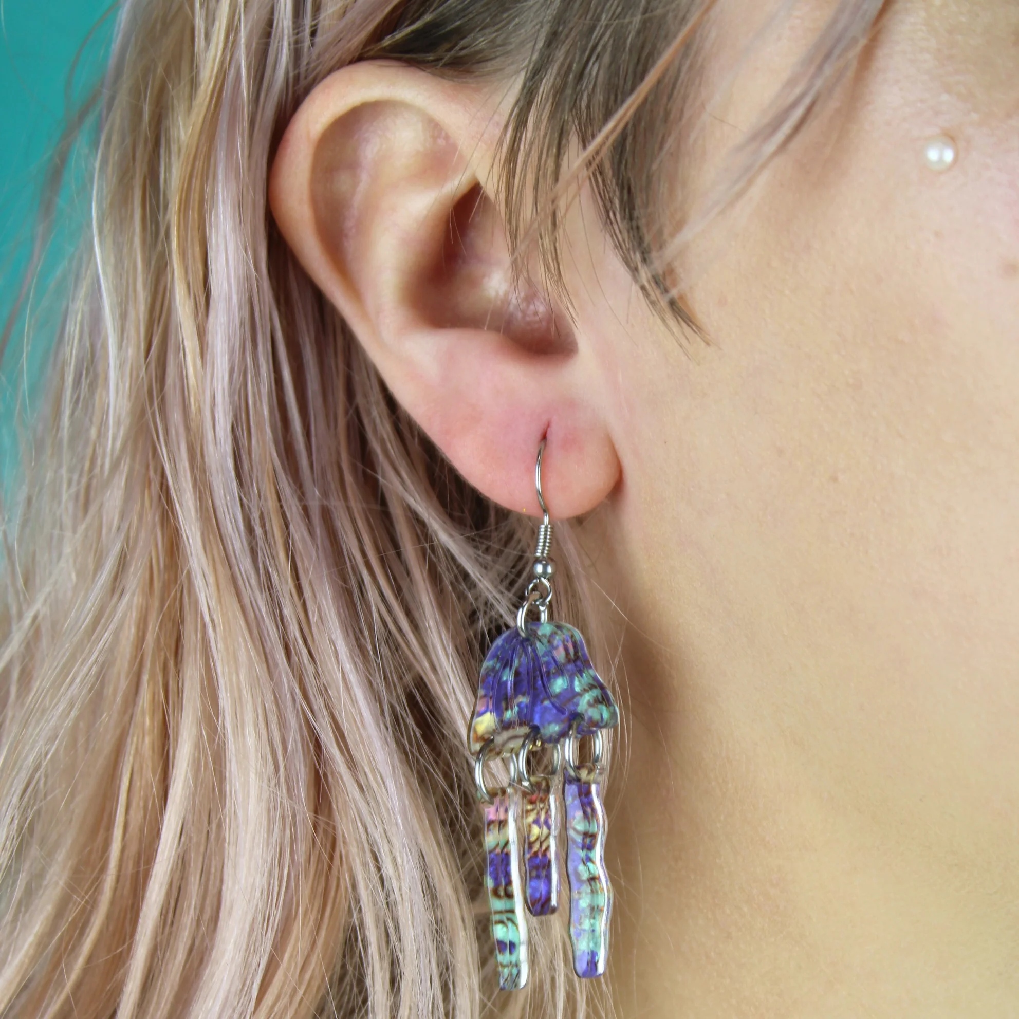 Purple Abalone Jellyfish Earrings - Image 2