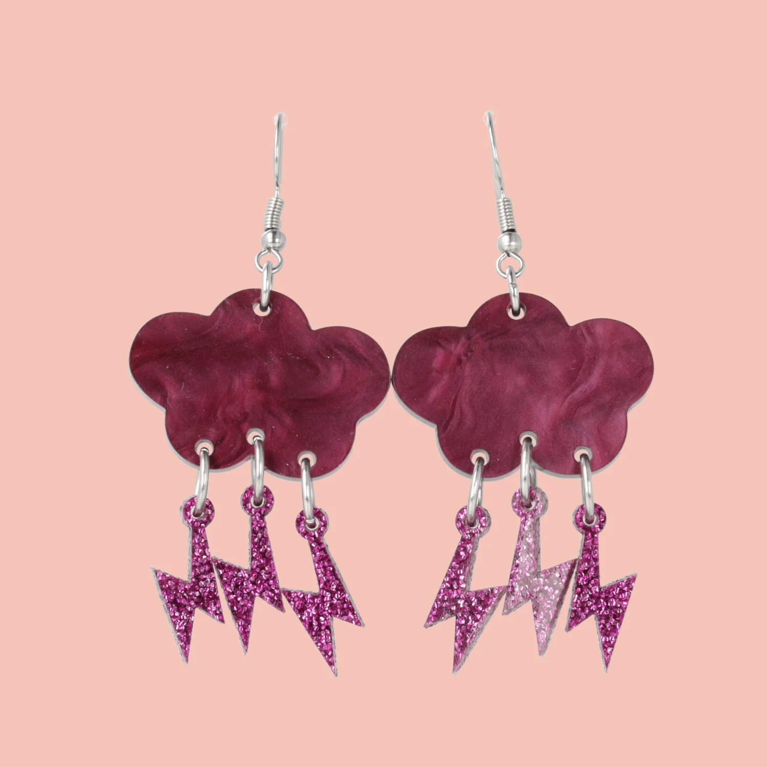 Purple Glitter Acid Lightning Earrings