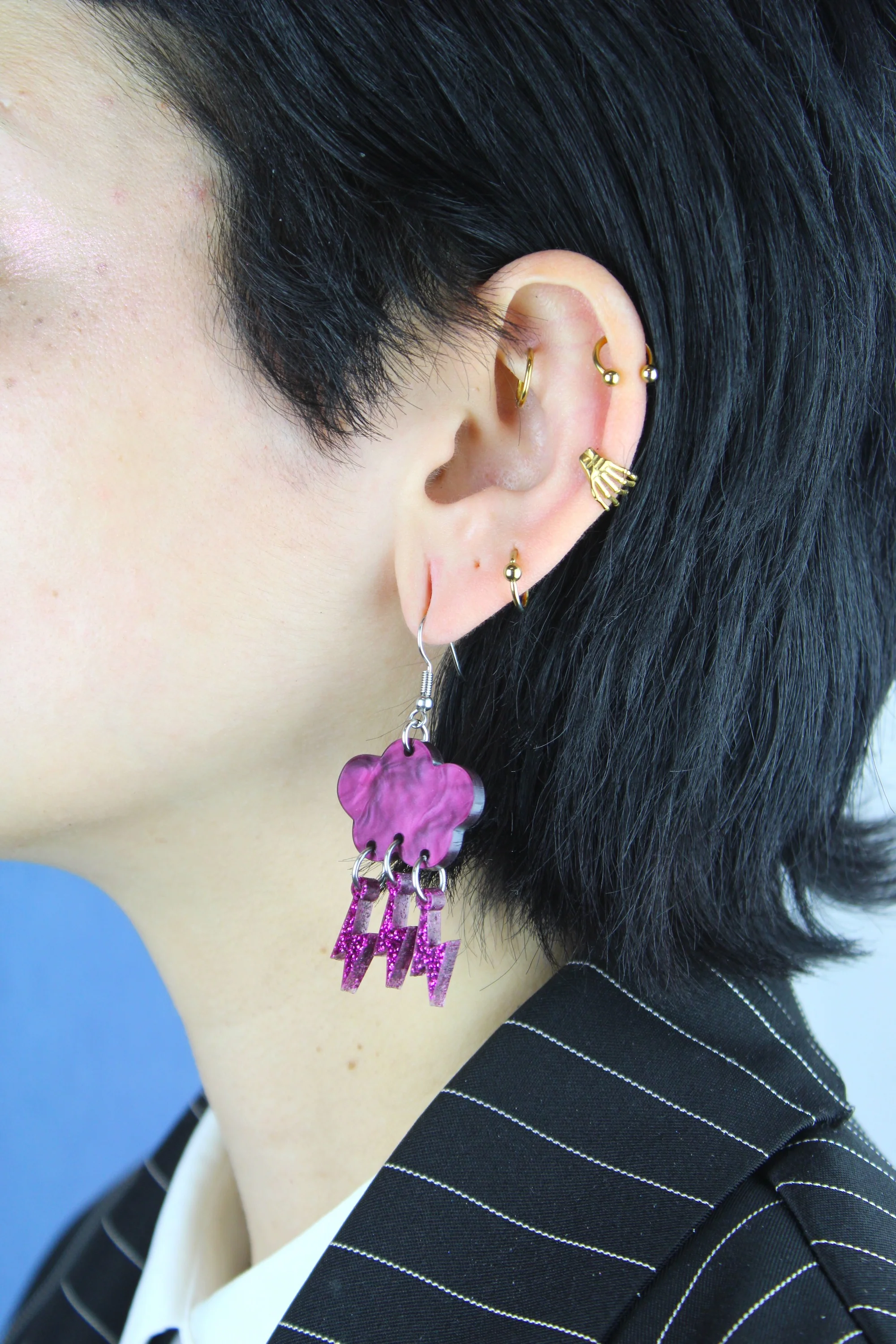 Purple Glitter Acid Lightning Earrings - Image 2