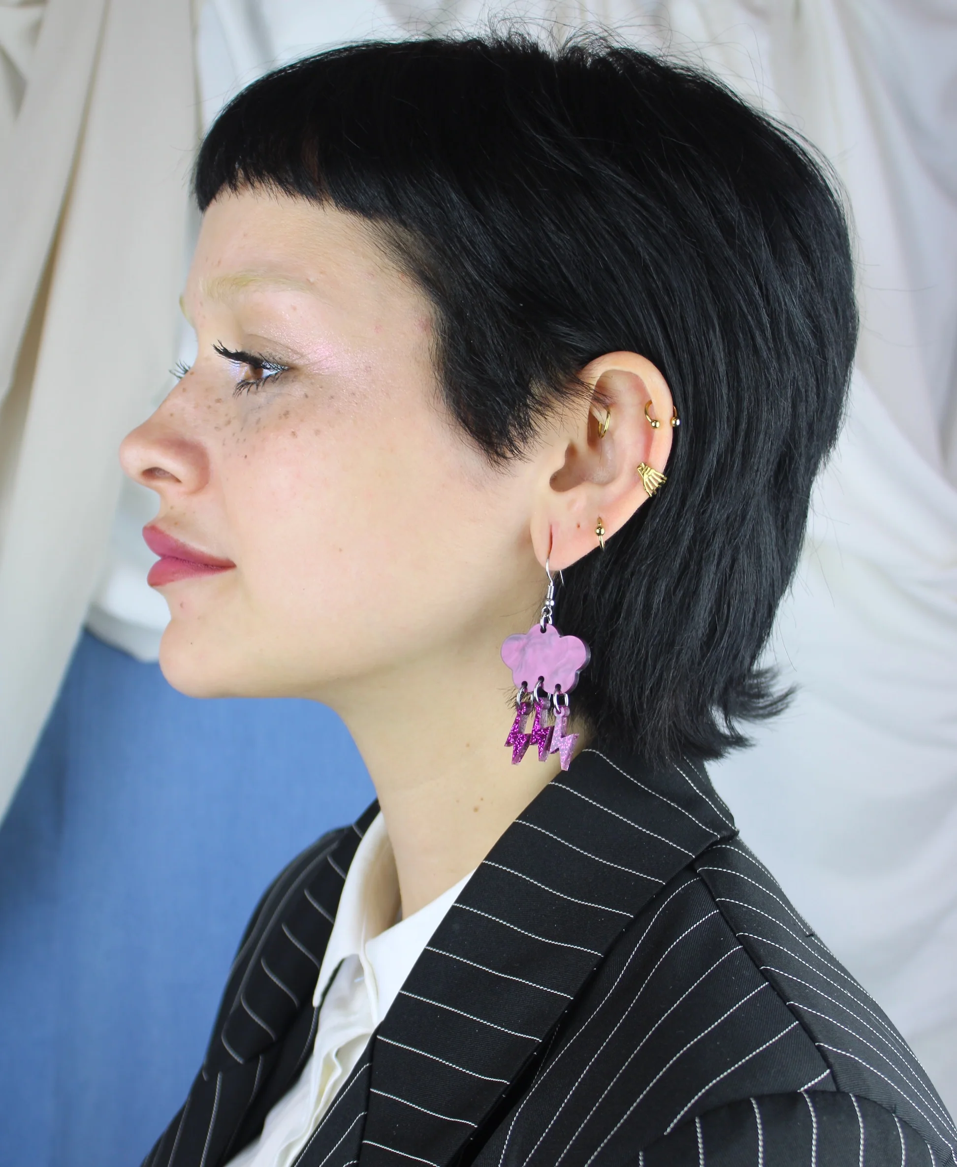 Purple Glitter Acid Lightning Earrings - Image 5