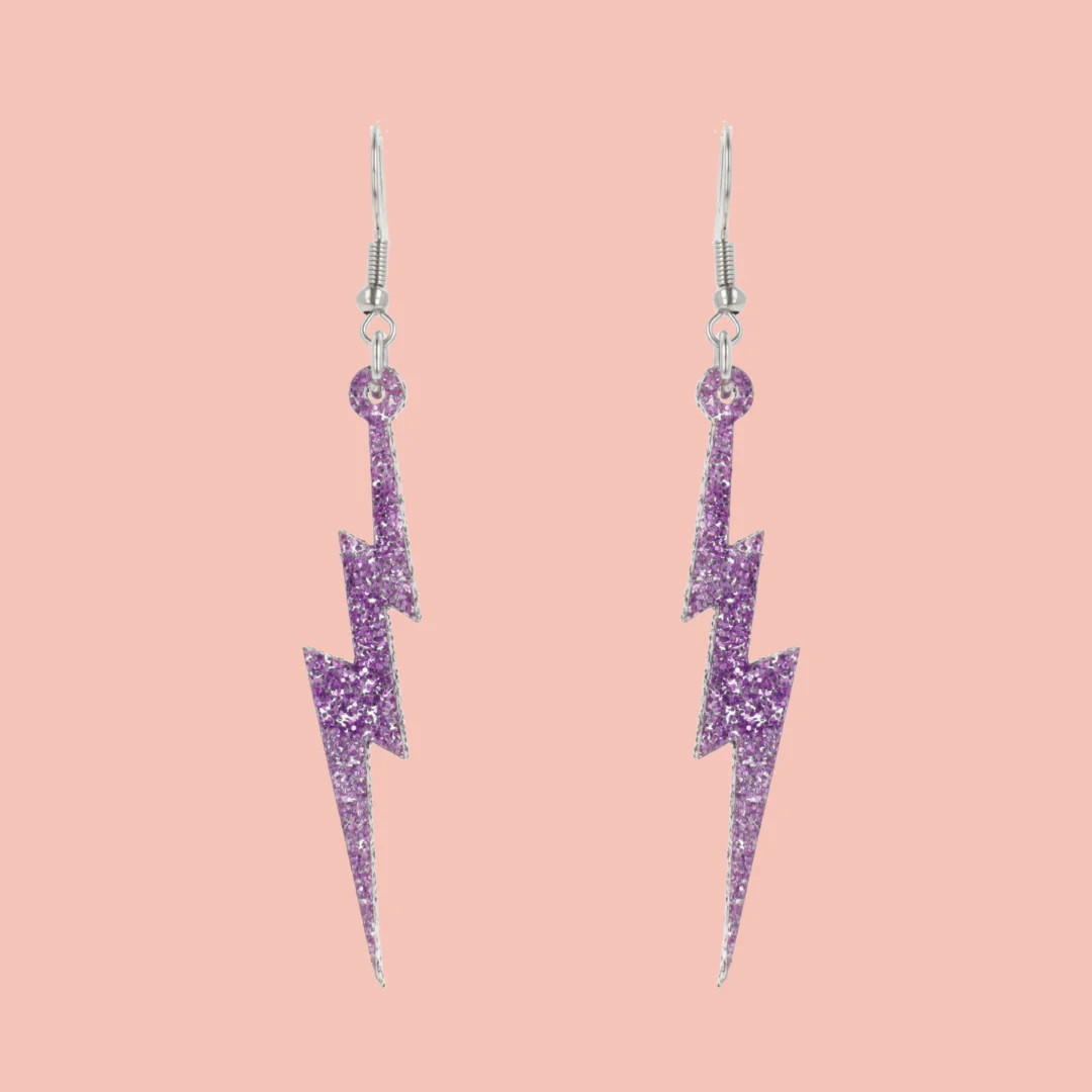 Purple Glitter Lightning Bolt Earrings