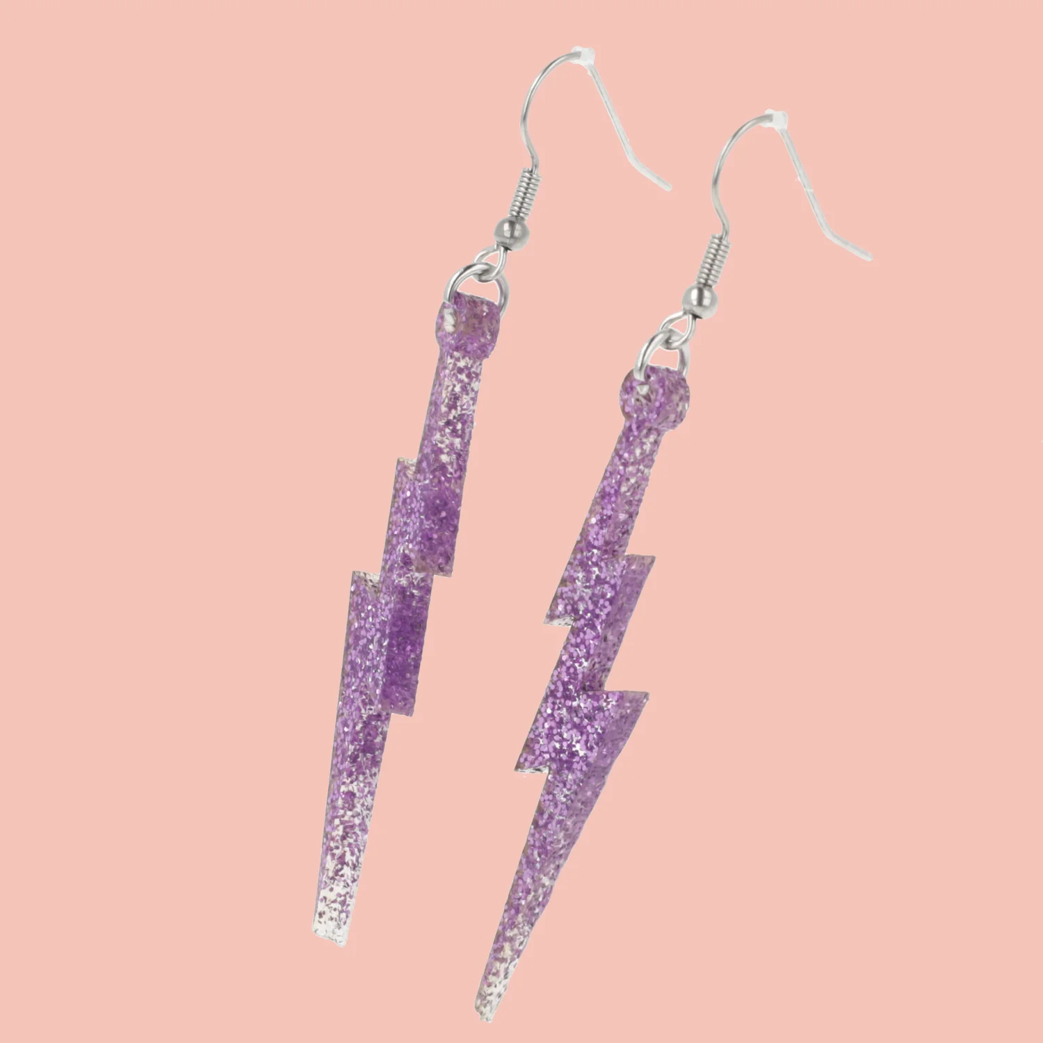 Purple Glitter Lightning Bolt Earrings - Image 2
