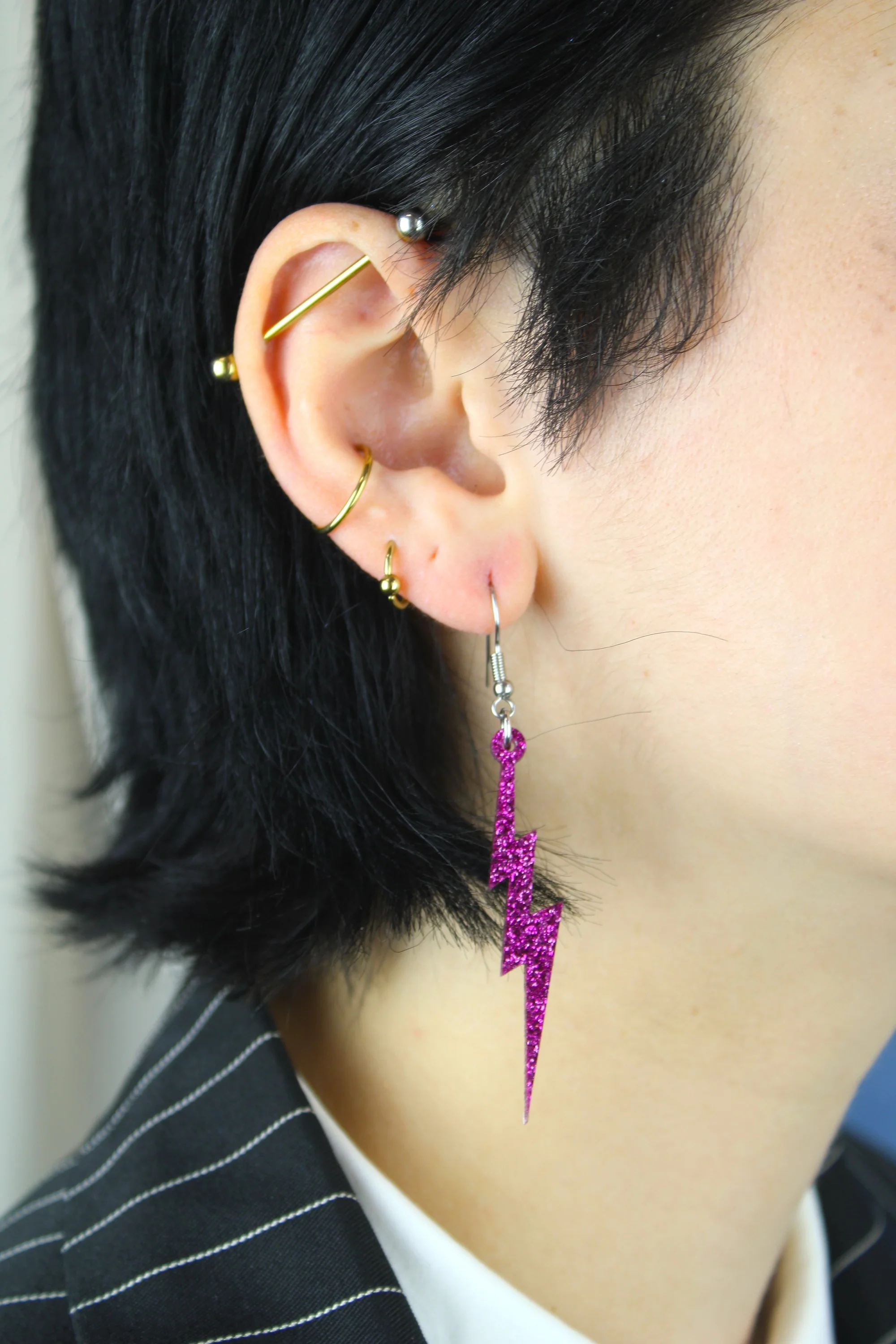 Purple Glitter Lightning Bolt Earrings - Image 3