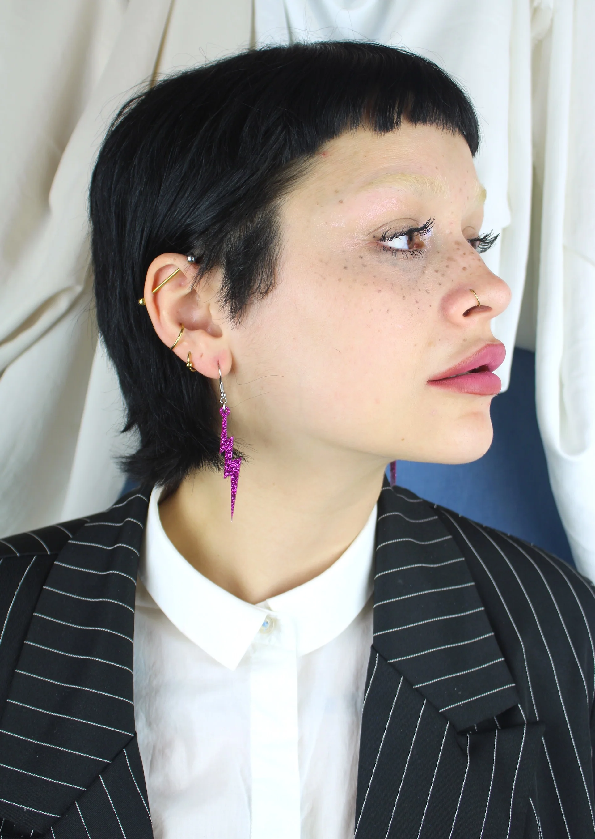 Purple Glitter Lightning Bolt Earrings - Image 5